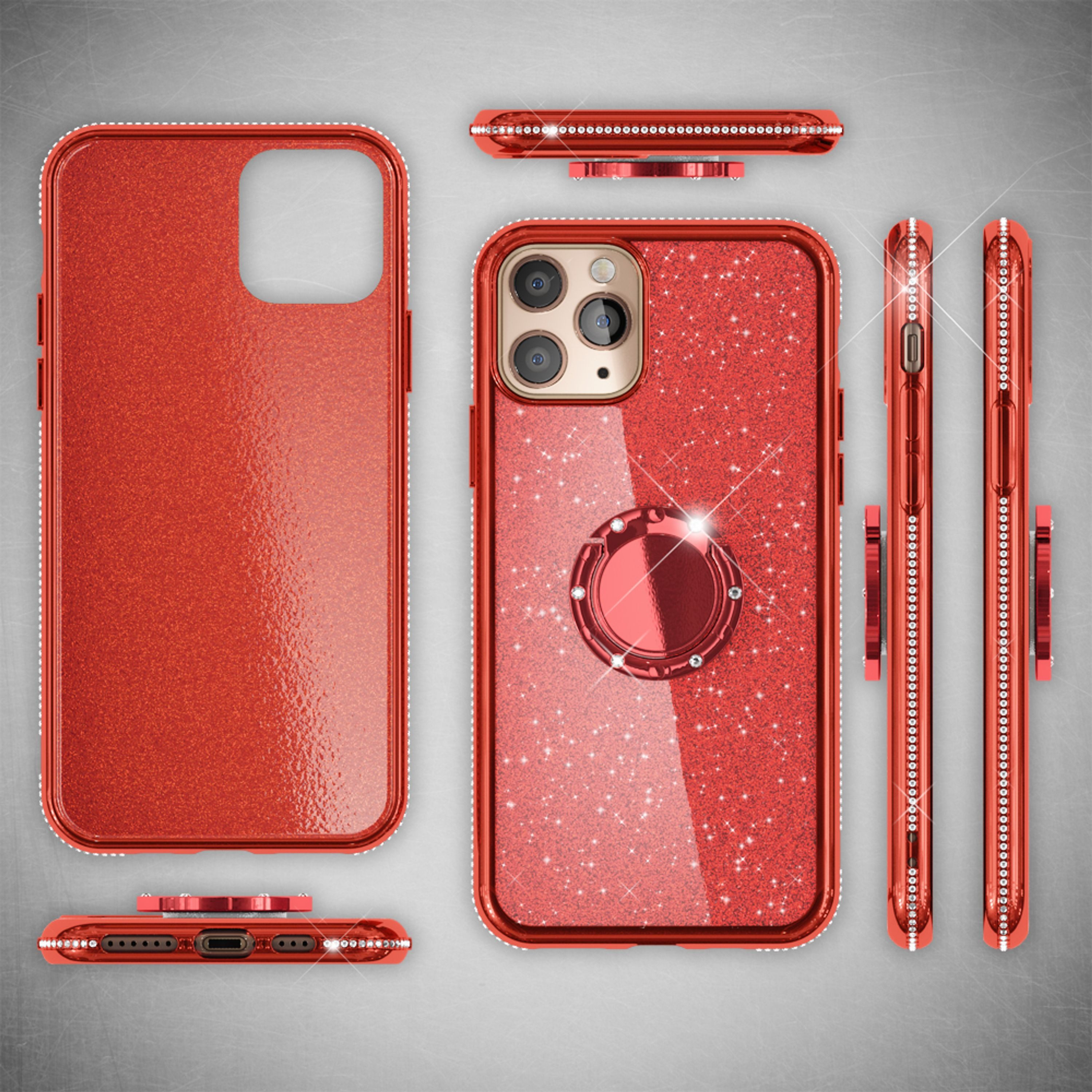 Nalia Smartphone-Hülle Apple iPhone 11 Pro 14,7 cm (5,8 Zoll), Glitzer Ring Silikon Hülle / 360 Grad Finger-Halter / Standfunktion