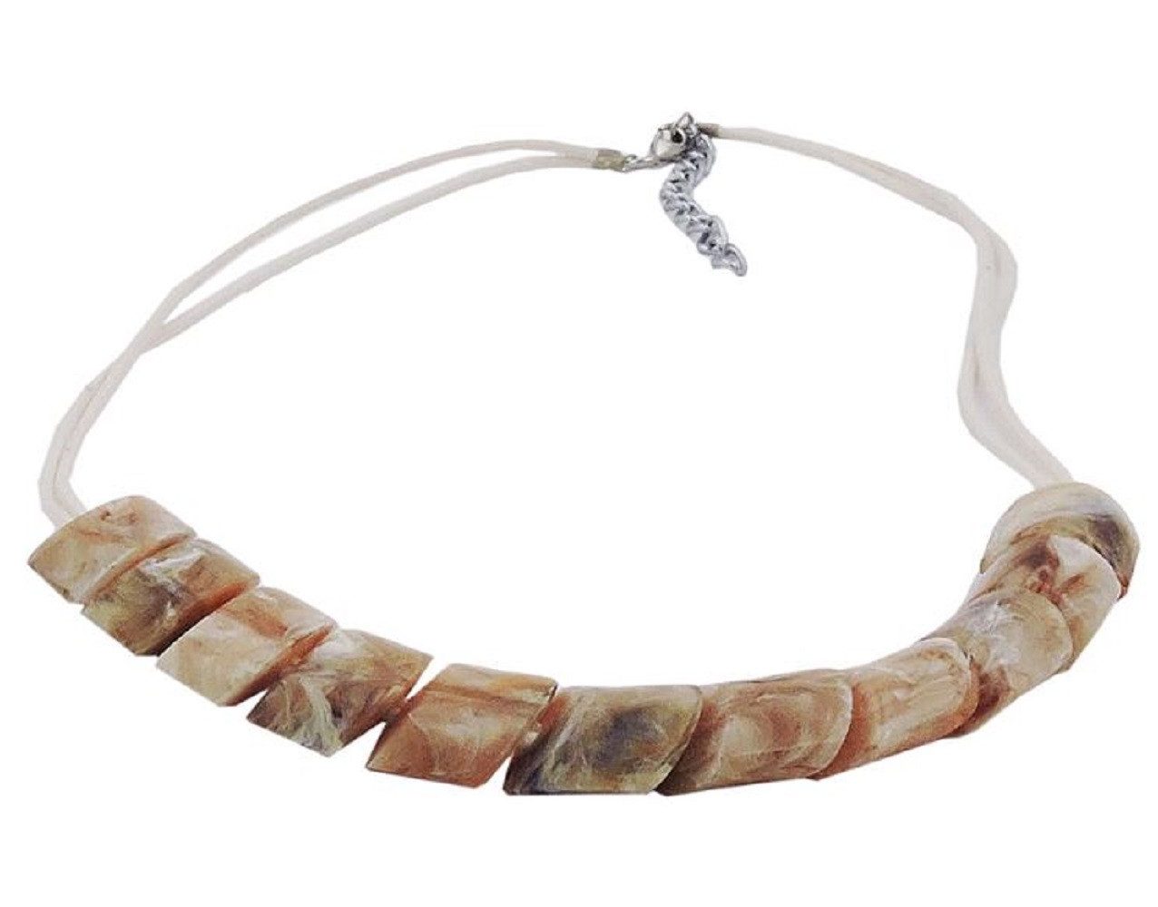 Collier Kette Kunststoff-Schrägperle beige marmoriert Kordel hellbeige 45 cm