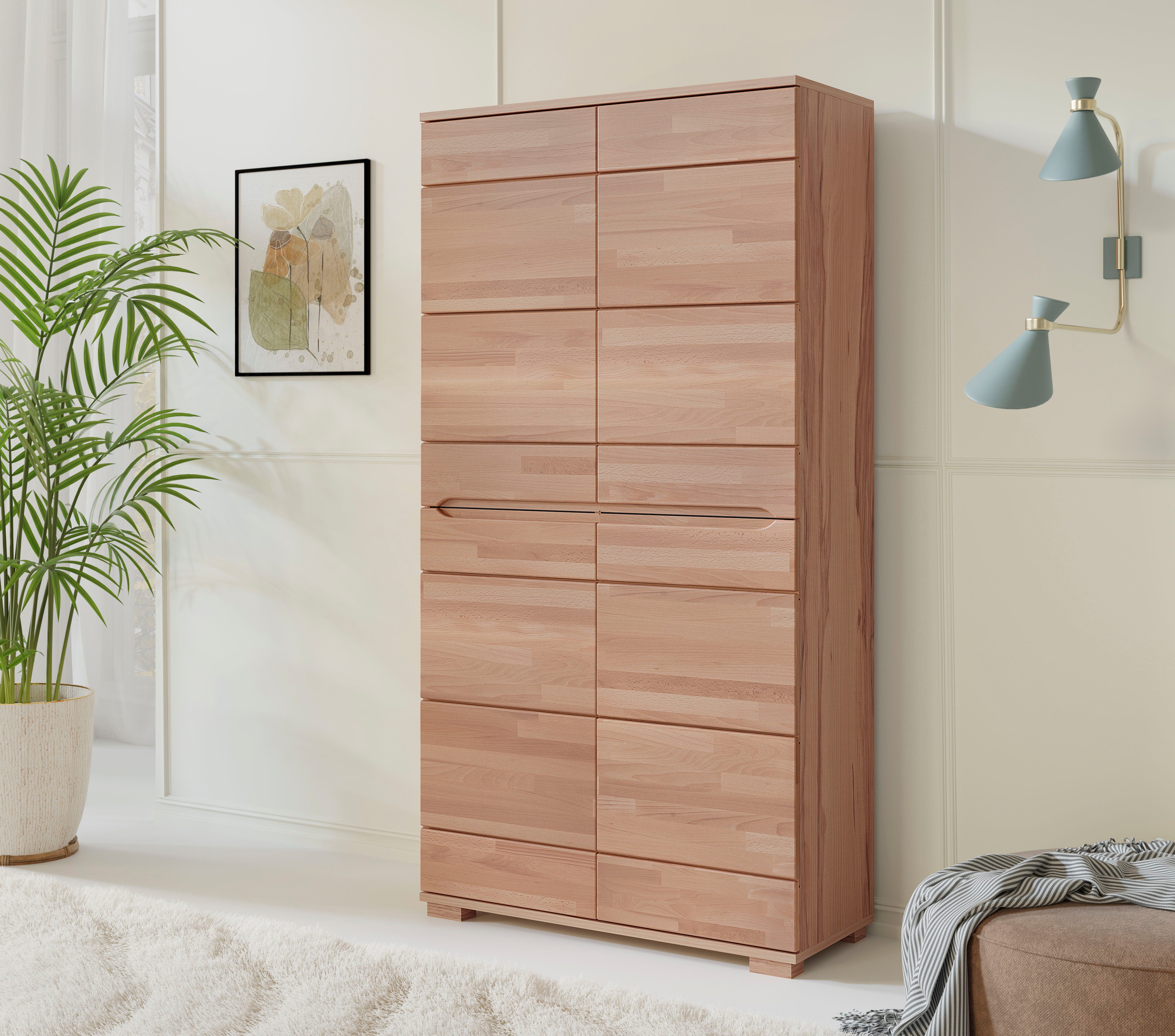 Home affaire Mehrzweckschrank VETRO 7 Fächer, 5 variable Einlegeböden Eiche B/T/H:100/40/190cm,Fronten Massivholz,Korpus Melamin,Griffmulden
