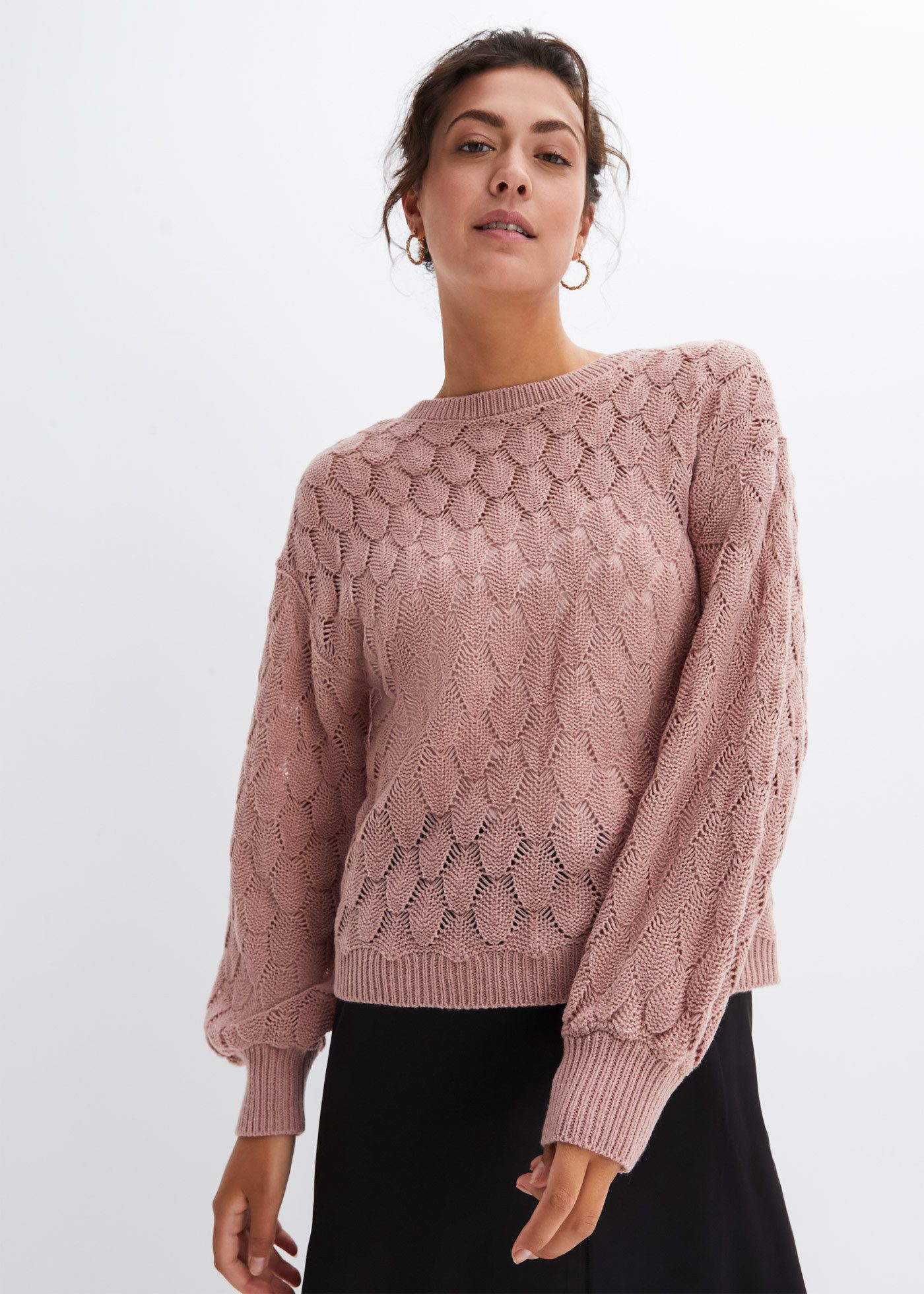 bonprix Ajourpullover lässige Passform, Ballonärmel, tolles Ajour-Strickmuster