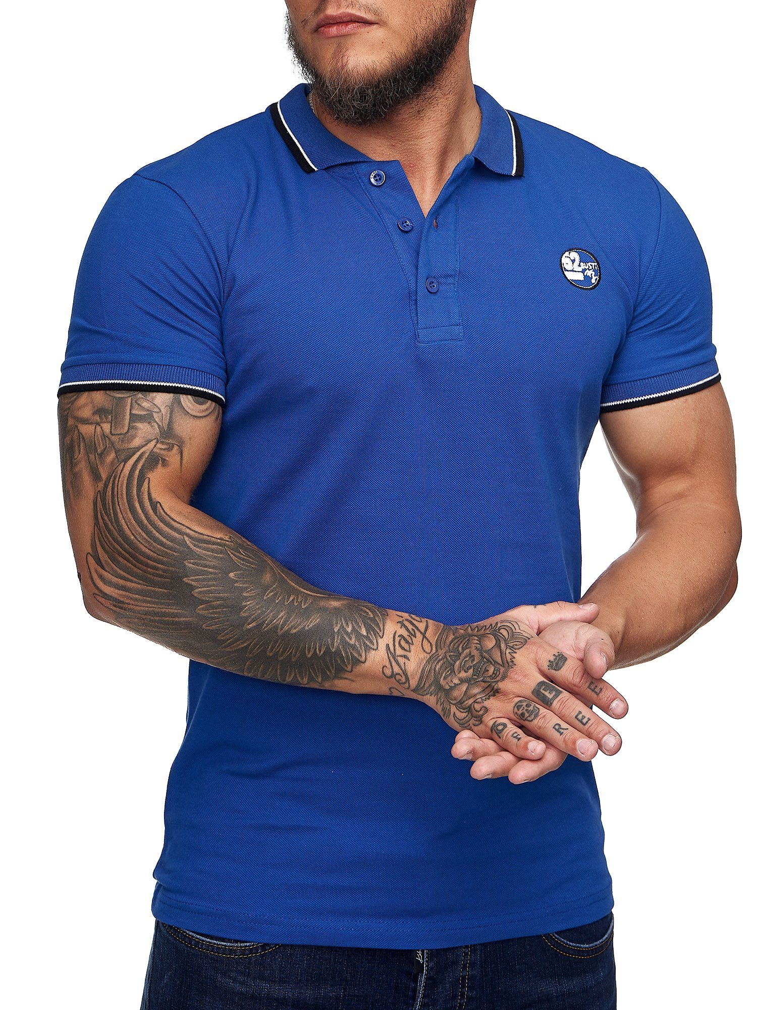 Poloshirt Blau Basic Einfarbig Kurzarm Code47 Polohemd T-Shirt Code47 Fit (1-tlg) Herren Slim