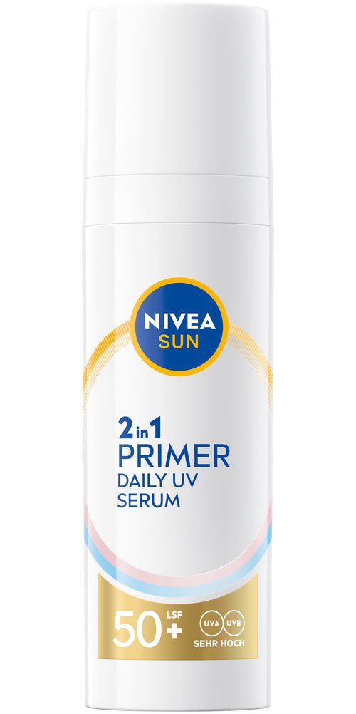 Nivea Sun Sonnenschutzpflege NIVEA SUN UV Gesicht 2in1 Primer Serum LSF 50+, Feuchtigkeitsspendend, nicht fettend, für langanhaltendes Make-up.