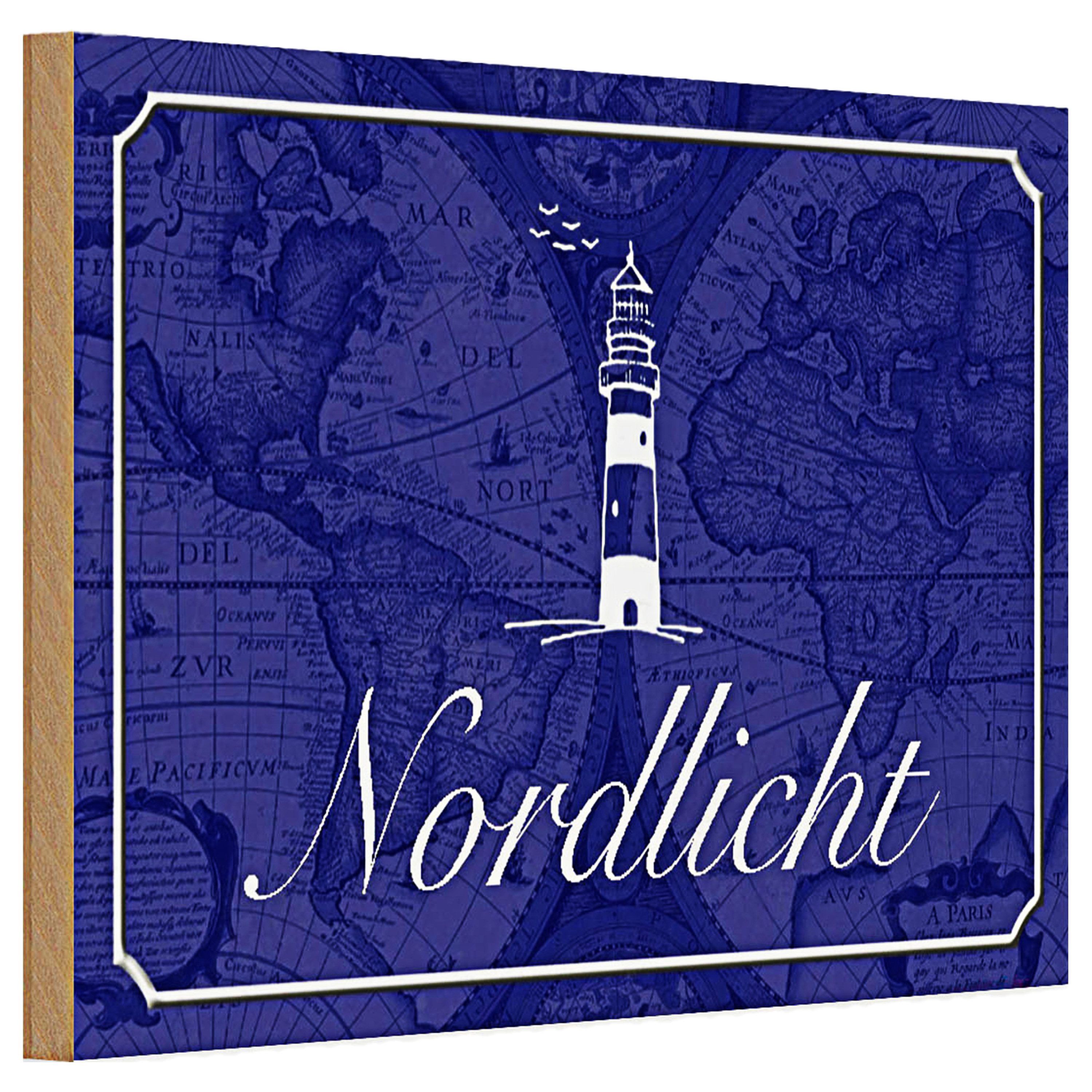 Roomando Holzbild Holzschild Spruch 30x20cm Nordlicht Meer Leuchtturm