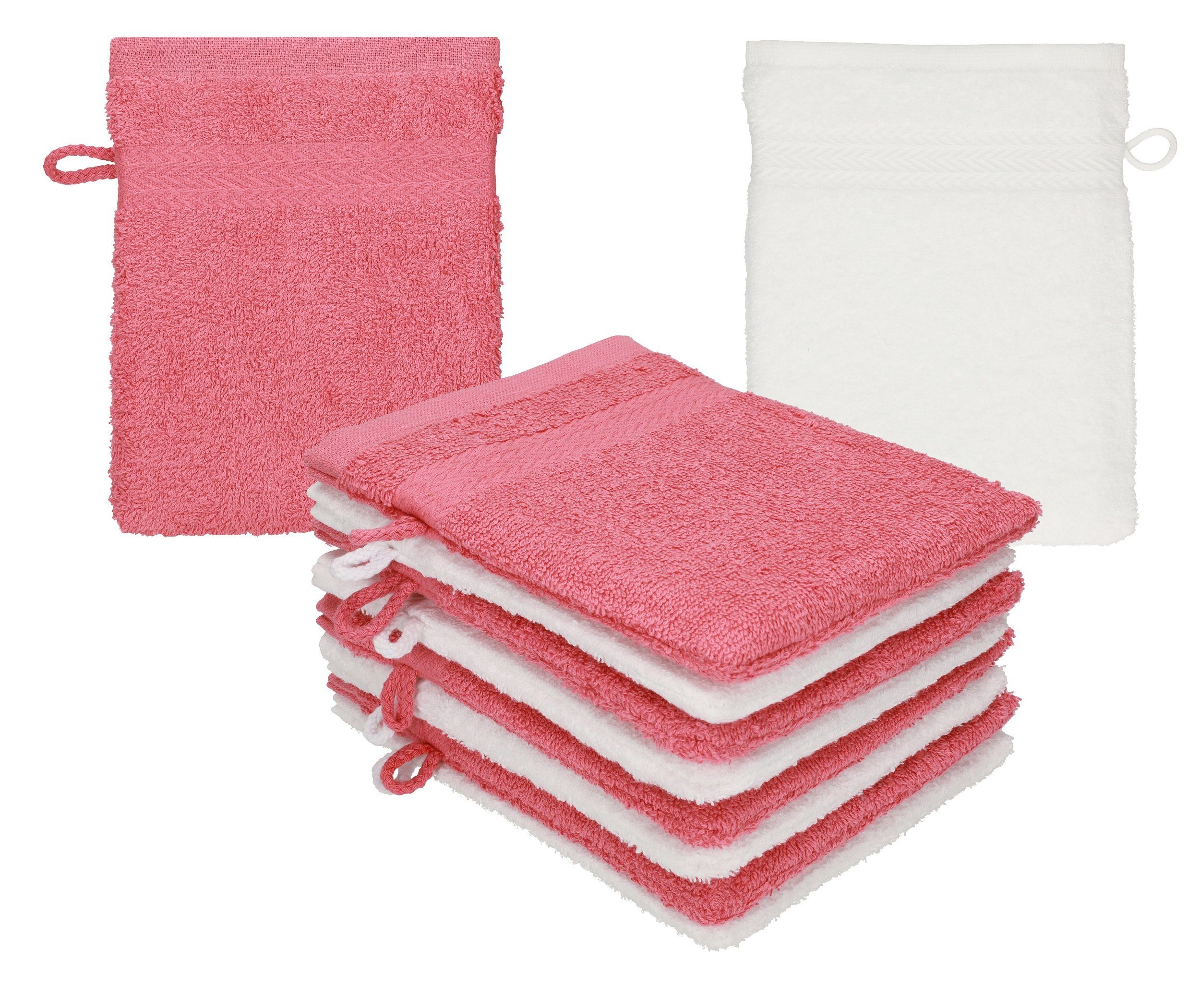 Betz Waschhandschuh 10 Stück Waschhandschuhe Premium 100% Baumwolle Waschlappen Set 16x21 cm Farbe Himbeere - weiß (10-tlg)