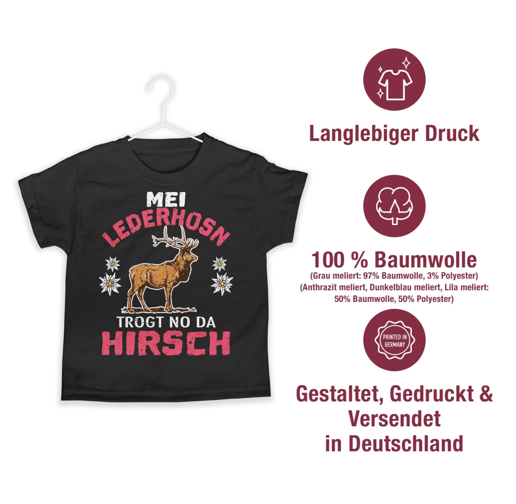 Shirtracer T-Shirt Mei 1 Kinder - Hirsch trogt weiß/rot da Lederhosn Oktoberfest Outfit no für Mode Schwarz