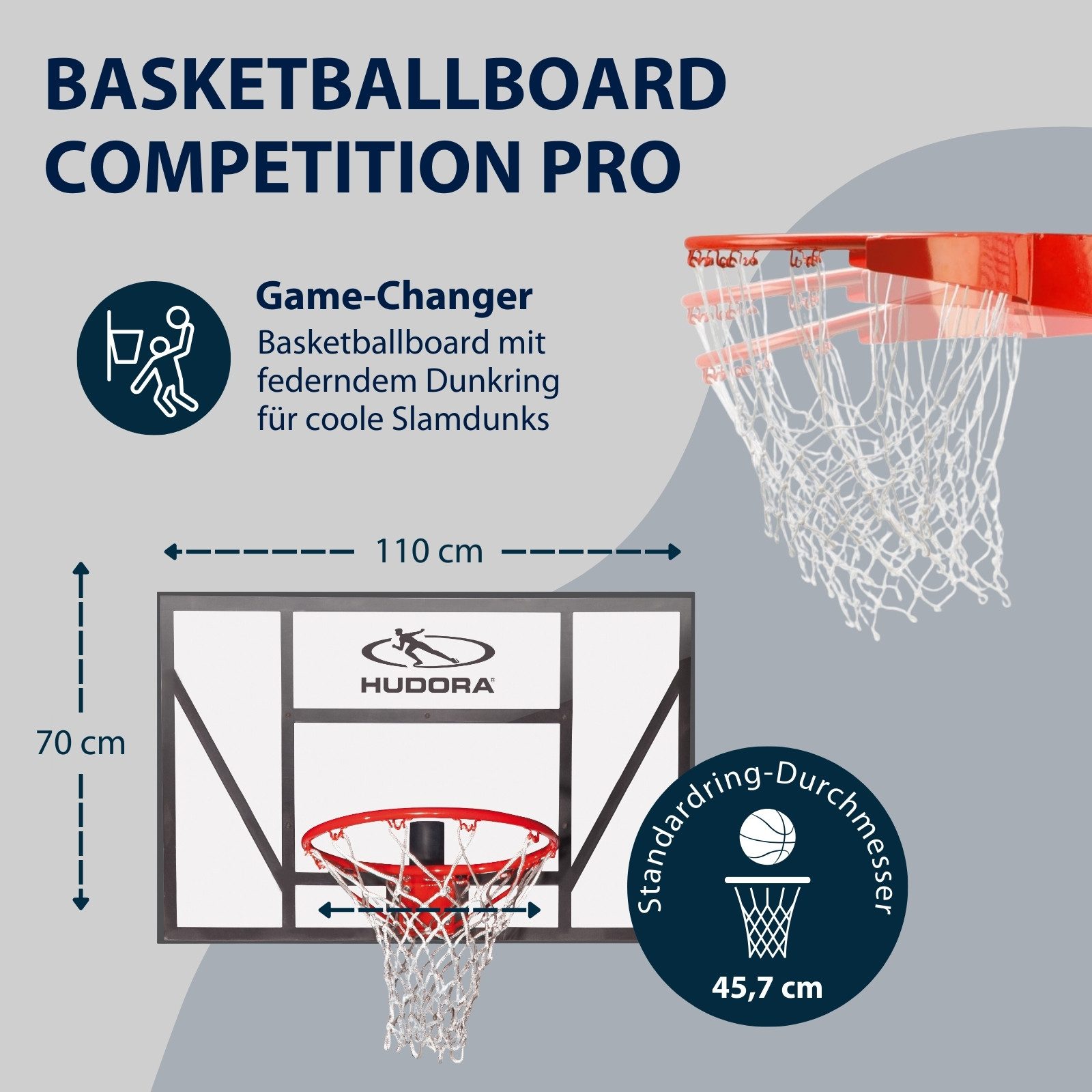 Hudora Basketballkorb Competition Pro, Basketball-Board, federnder Dunkring