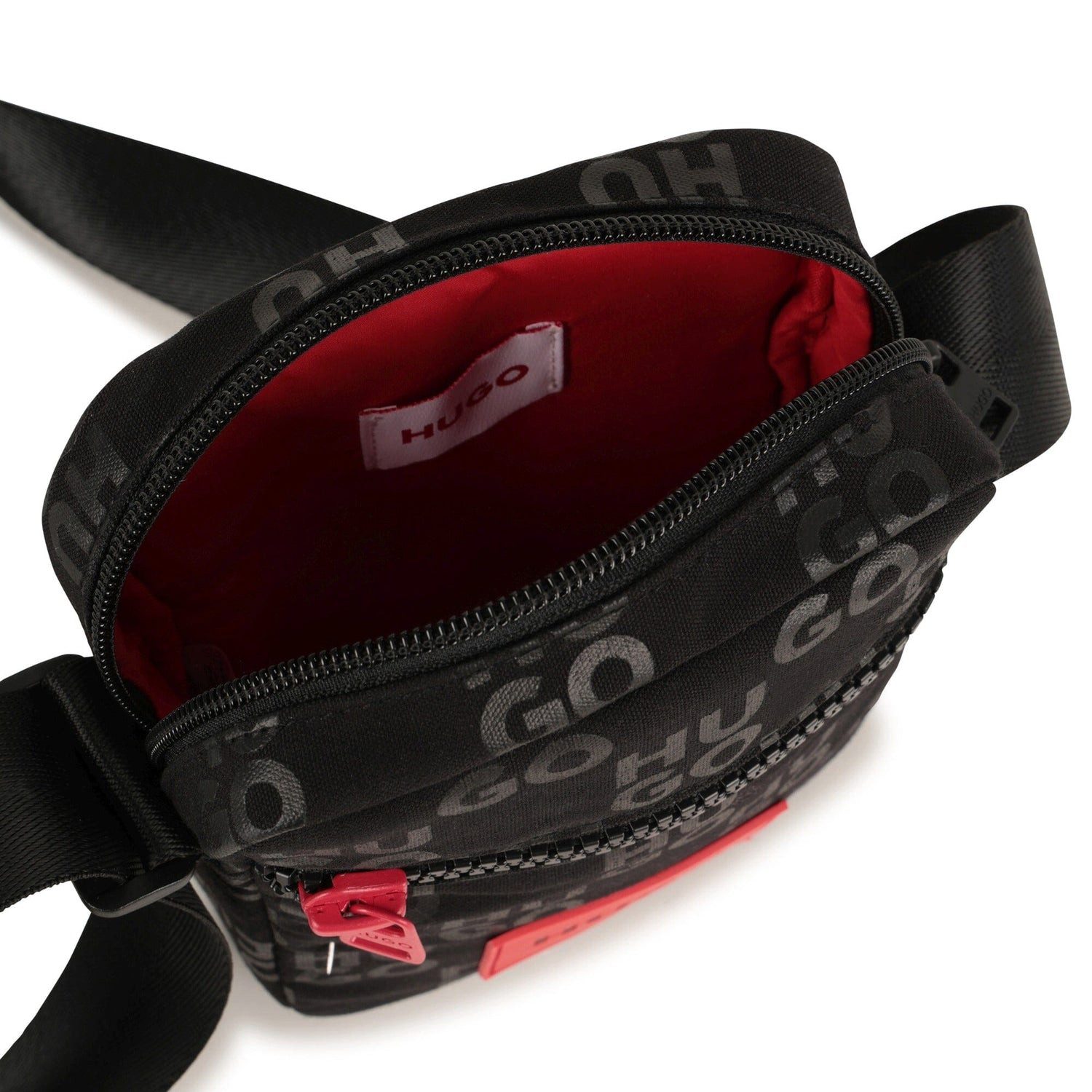 HUGO Umhängetasche HUGO Kids Umhängetasche Schwarz/Rot Messenger Bag mit Logo details