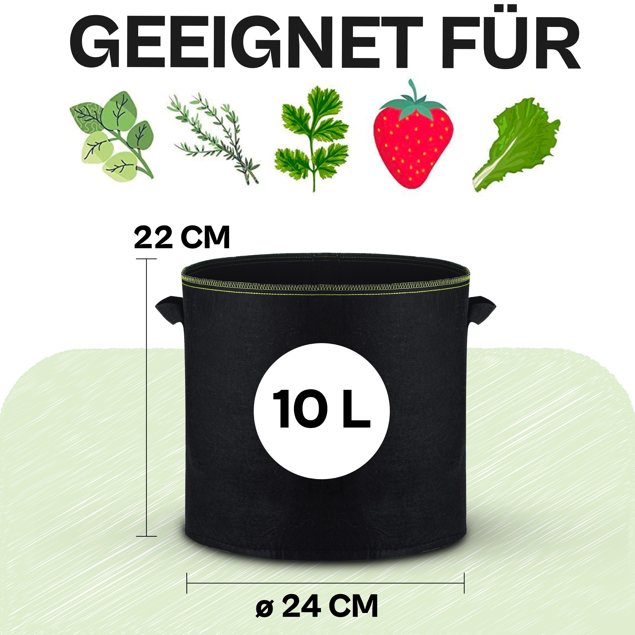 Praknu Pflanzkübel Pflanzsack 10L - 5STK aus Vliesstoff mit Schilder zum Beschriften (5er Set, 5 St)