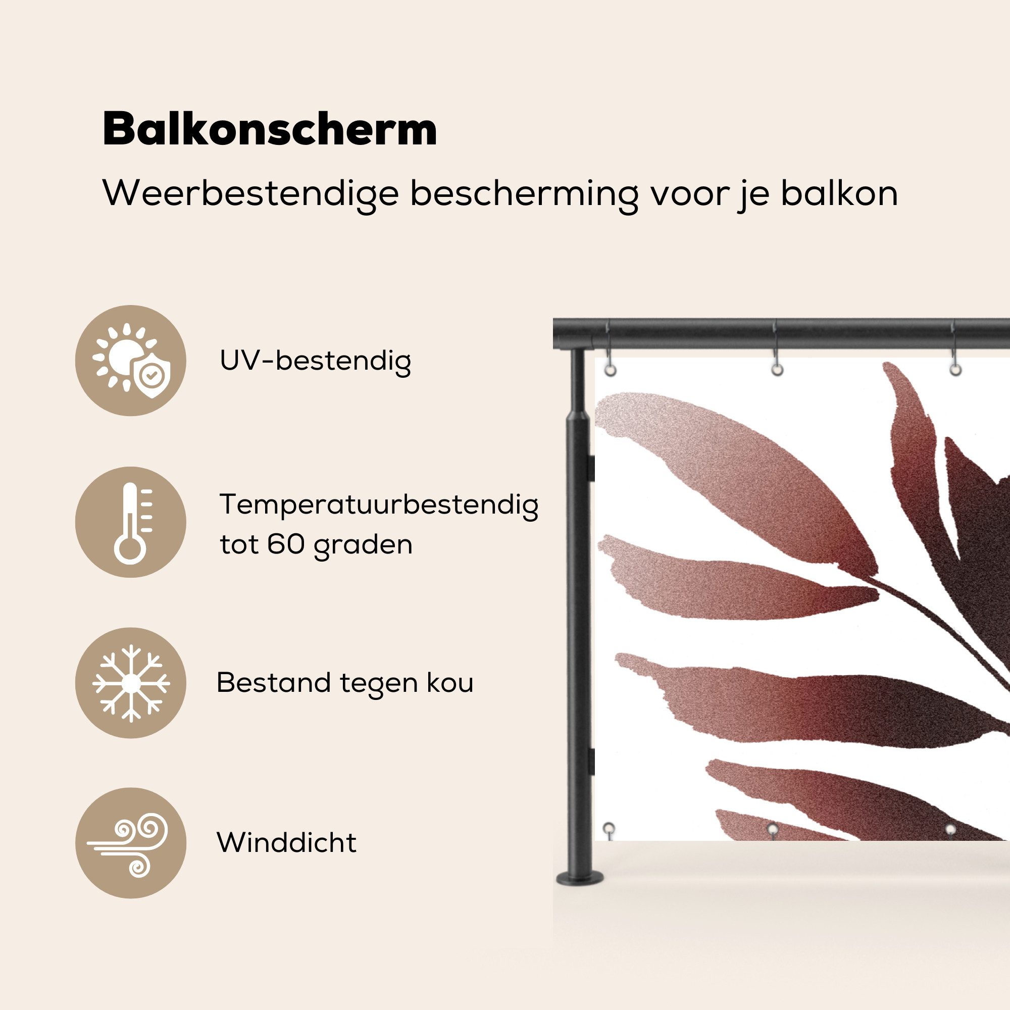 MuchoWow Balkonsichtschutz Blättern - Design - Abstrakt (1-St) Balkon Sichtschutz 90x200, Windschutz für Zaun PVC, 200x90 cm