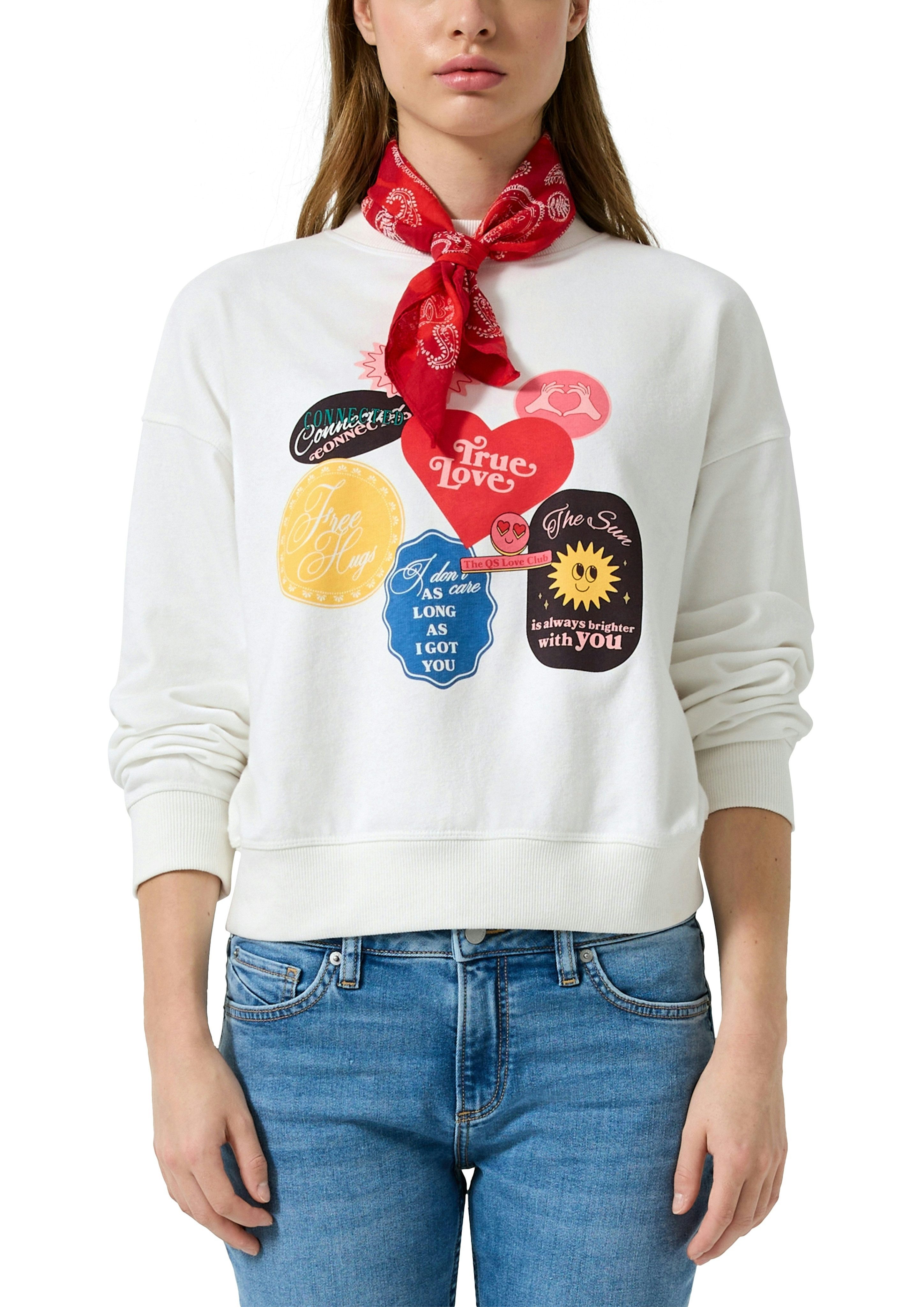 QS Sweater mit Frontprint/Letter-Print