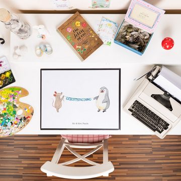 Mr. & Mrs. Panda Schreibtischunterlage Maus Pinguin Geburtstag - Weiß - Geschenk, Schreibtischunterlage Groß, (1 tlg)