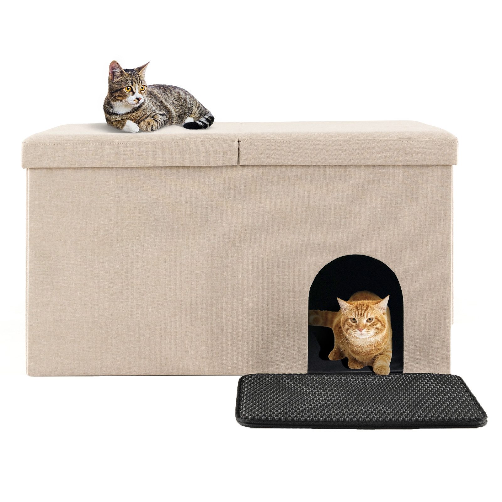 KOMFOTTEU Tierhaus, 3 in 1 Katzenmöbel als Katzenhaus, 90 x 50 x 50cm