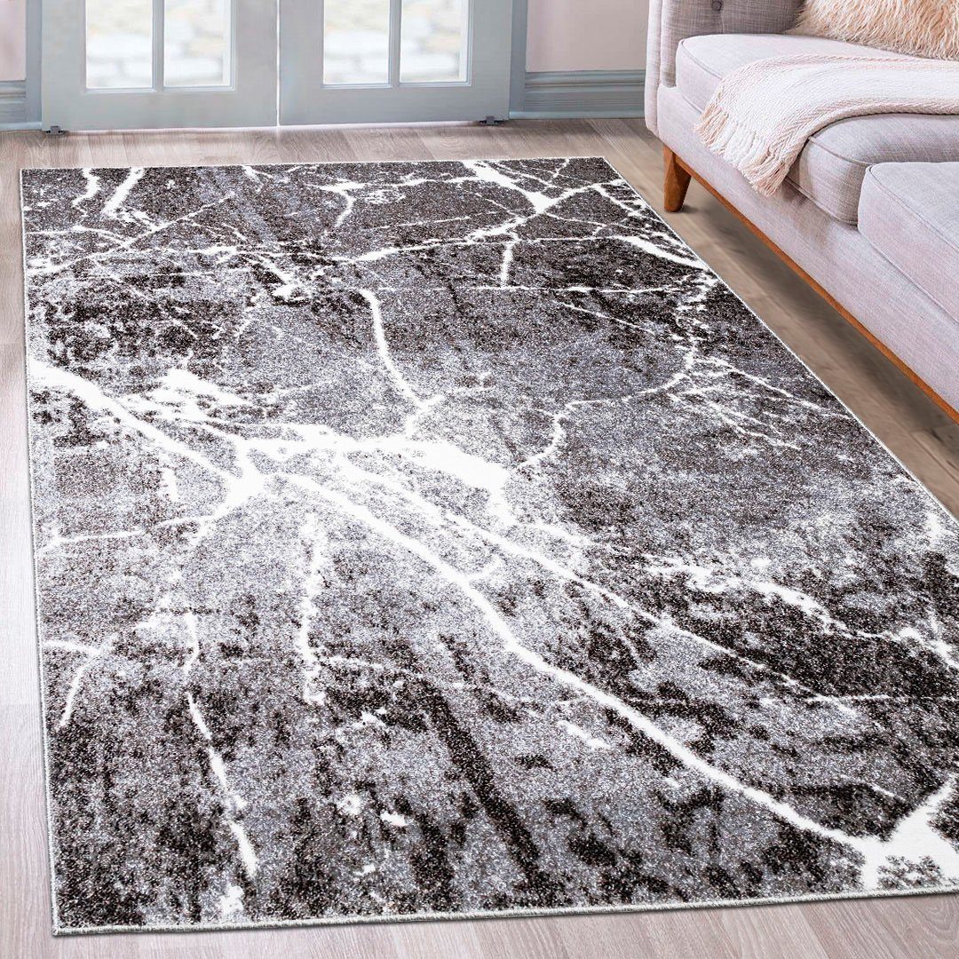 Teppich Manrik, my home, rechteckig, Höhe: 9 mm, mit besonders weichem Flor, Kurzflor, modernes Marmor-Design grau
