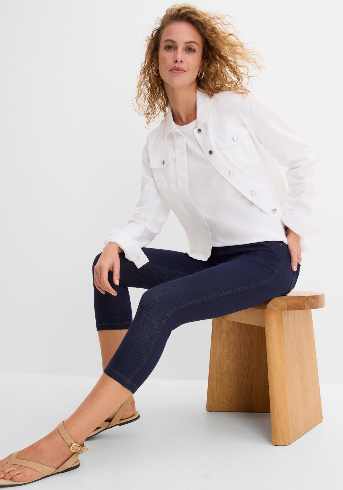 bonprix Caprileggings in Jeansoptik, aus Baumwollmischung, Skinny Fit