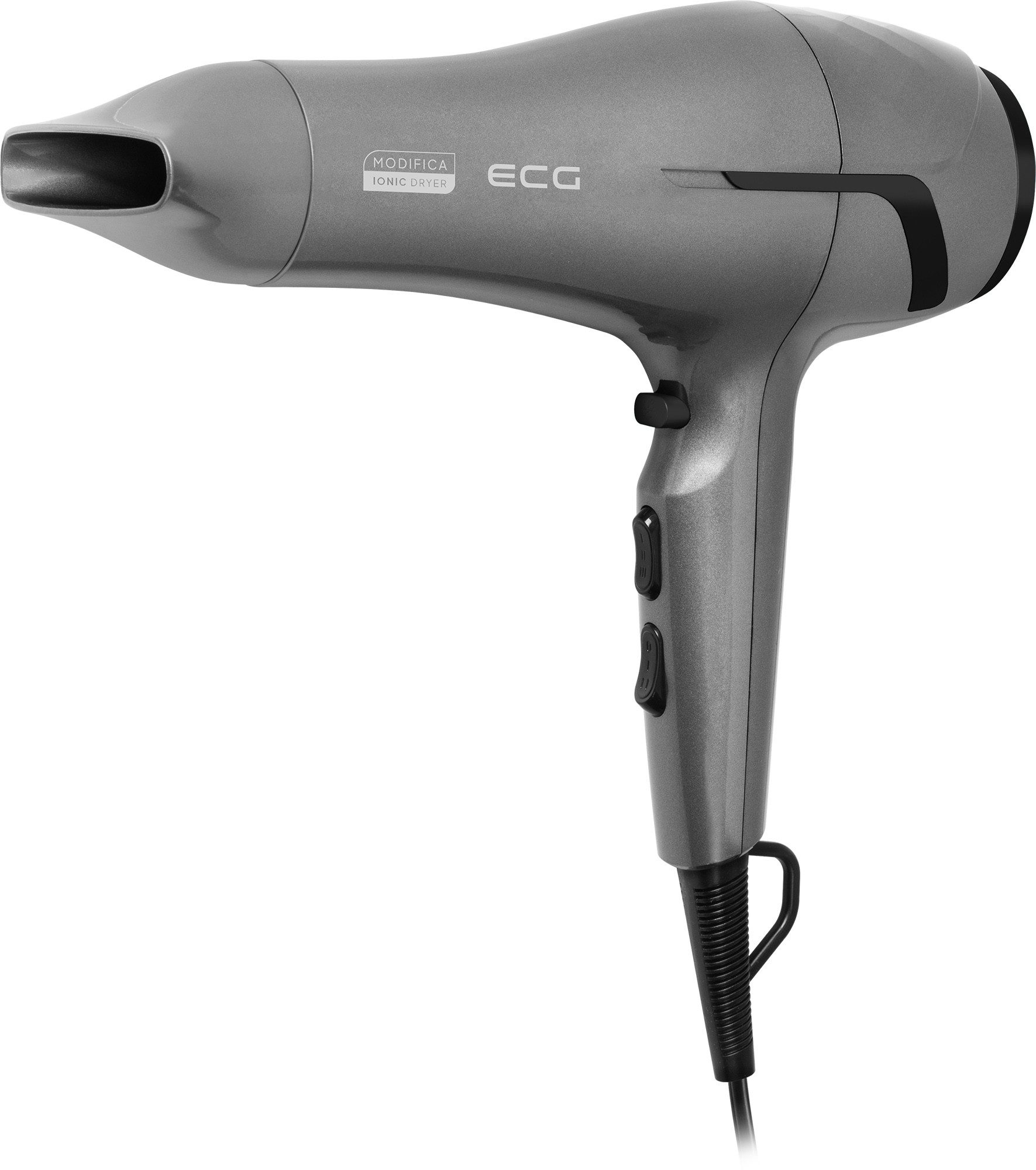 ECG Haartrockner Modifica Grigio Grande, 2000 W, Schnelles Aufheizen, Kaltlufttaste, Aufhängeöse