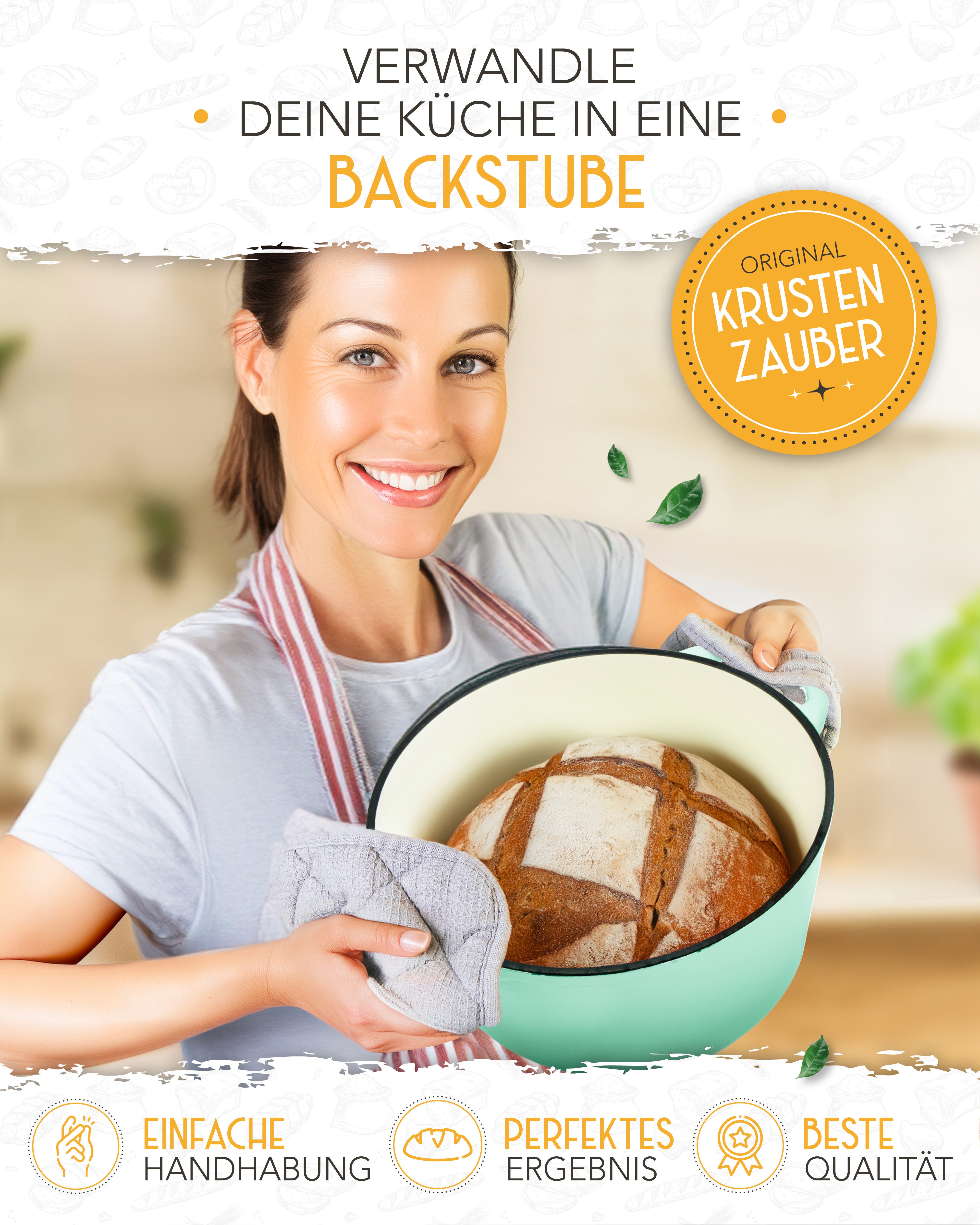 Krustenzauber Kasserolle Gusseisen Topf als Kochtopf, Schmortopf oder Brotbackform – Bild 2 von 5