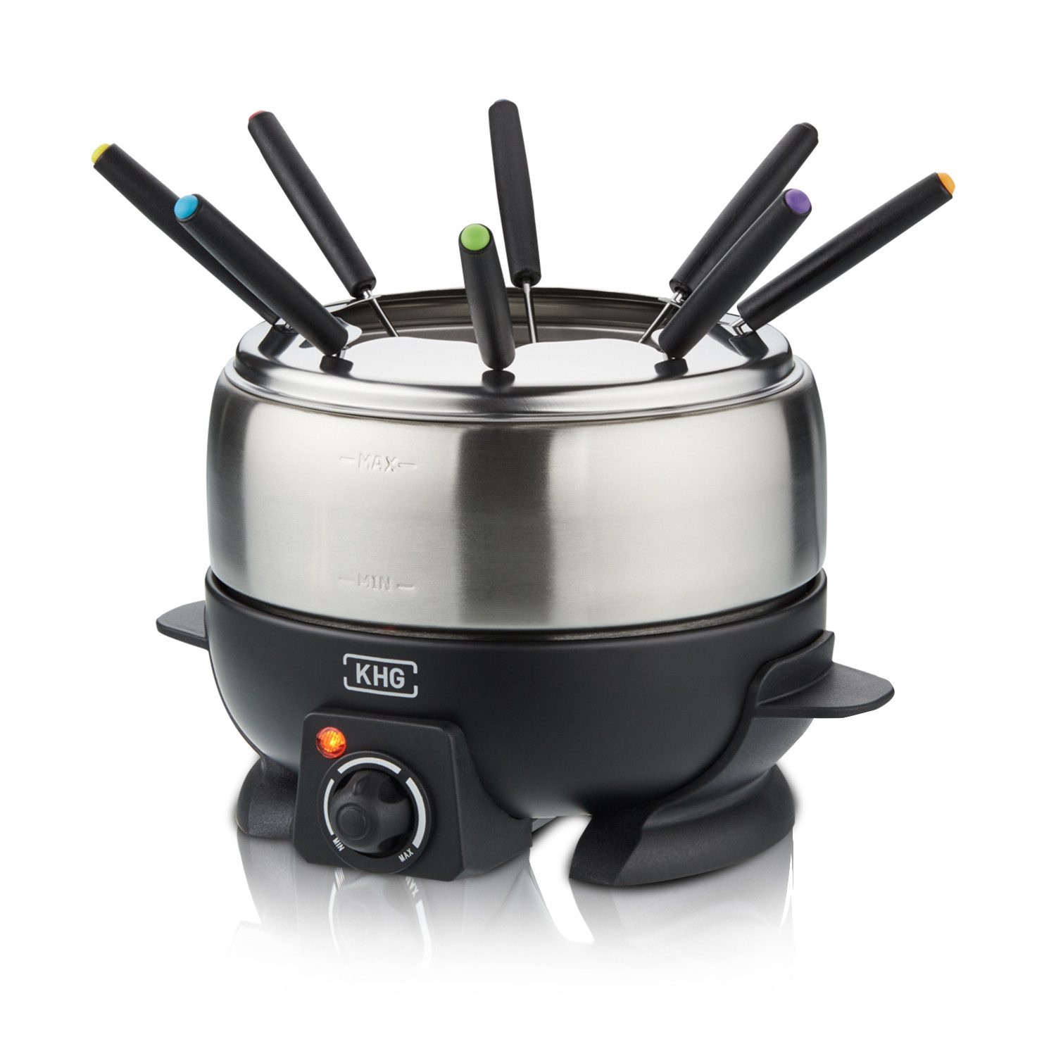 KHG Elektro-Fondue FO-800SE mit Edelstahl-Topf 1,8 L Silber für bis zu 8 Personen