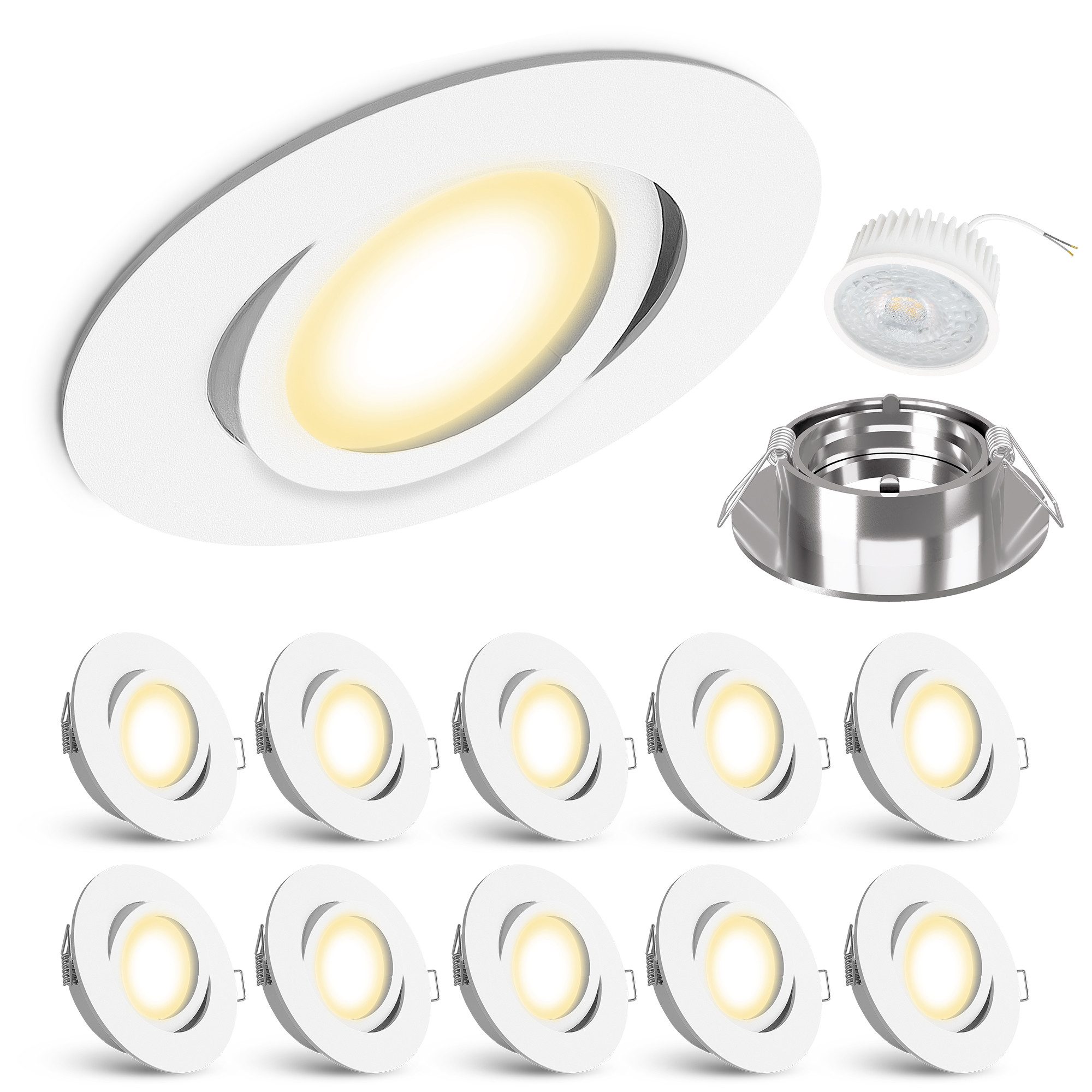 linovum LED Einbaustrahler 10x Einbaustrahler warmweiss LED 4W Birne Einbauspot Deckenlampe, Warmweiß