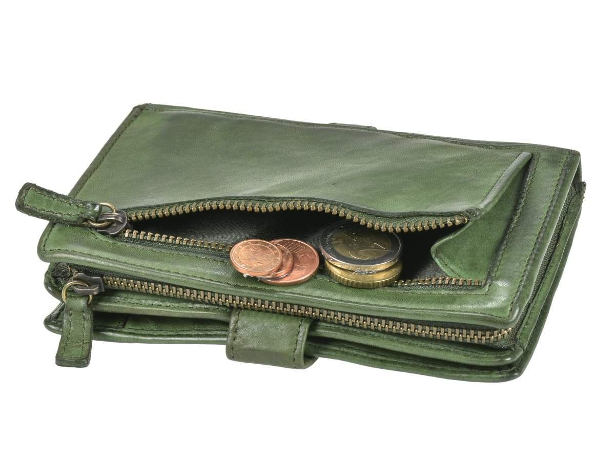 Geldbörse Leder, 8 Design Sanne, Bear Damenbörse, knautschiges grün Kartenfächer Portemonnaie,