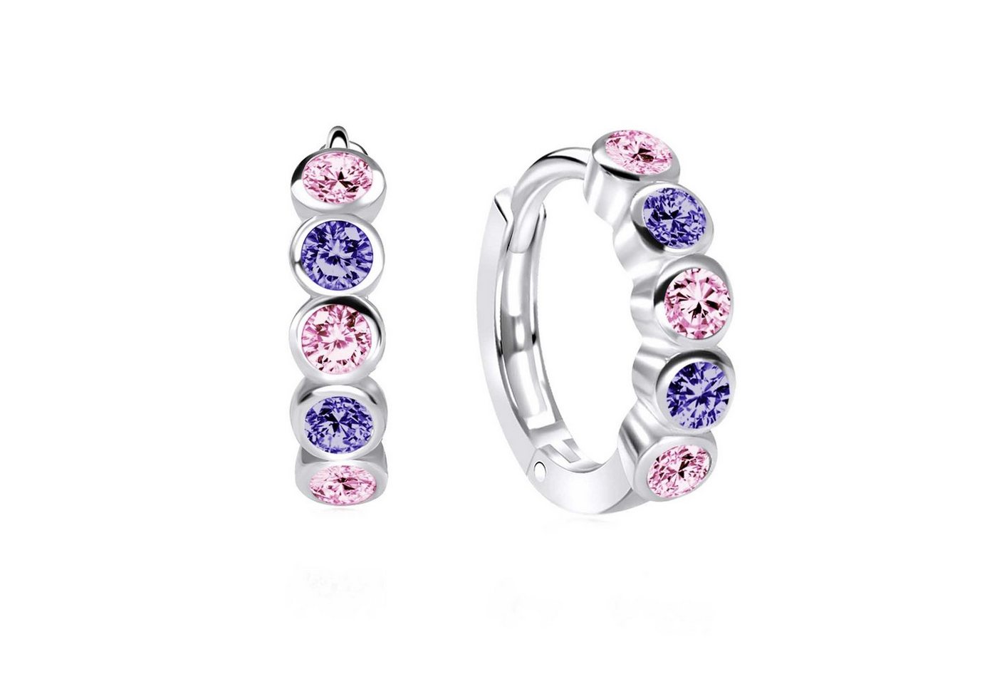 schmuck23 Klappcreolen Feine Ohrringe Creolen 925 Silber Damen Kinder 1,2 cm x 0,3 cm, Silberschmuck Kinderschmuck Zirkonia Geschenk
