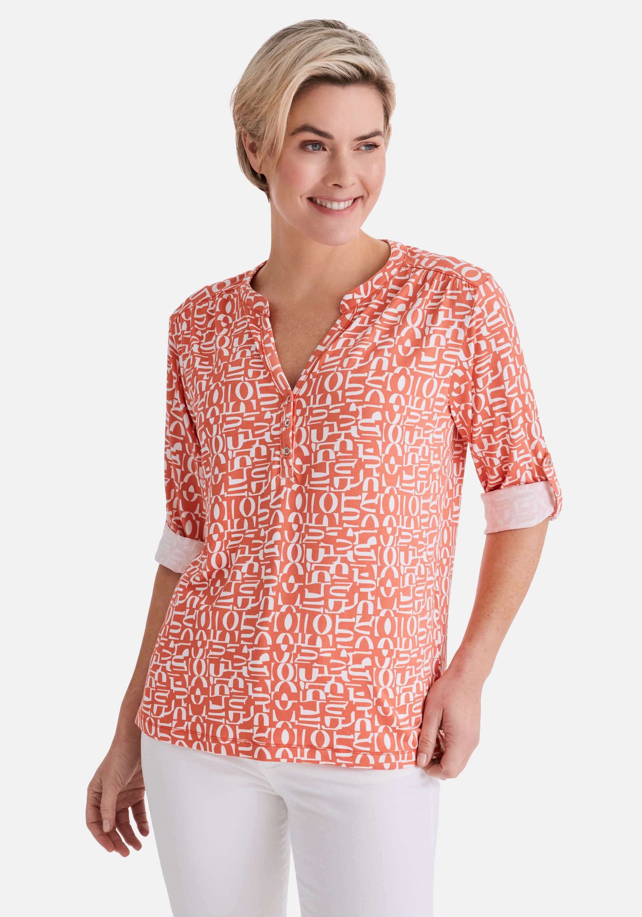 STOOKER WOMEN 3/4-Arm-Shirt MARIE Print Shirt Bluse 3/4-Arm Regular Fit Shirt Bluse Baumwolle Shirt Knopfleiste für Damen