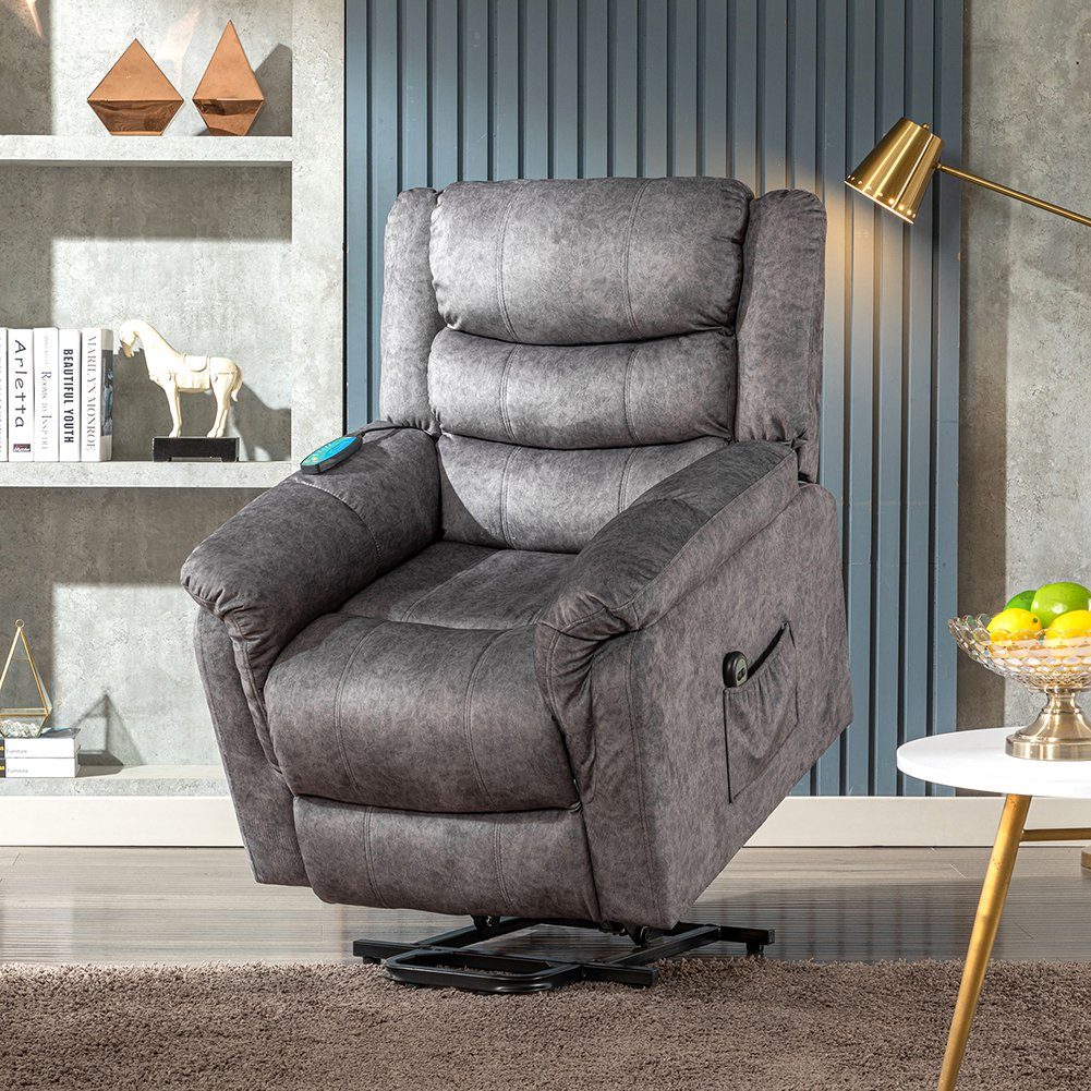 TV-Sessel (Fernsehsessel mit Aufstehhilfe, elektrisch Relaxsessel mit Fernbedienung, bis 150 kg belastbar), Massagesessel mit Liegefunktion, Wärmefunktion und Vibrationsmassage