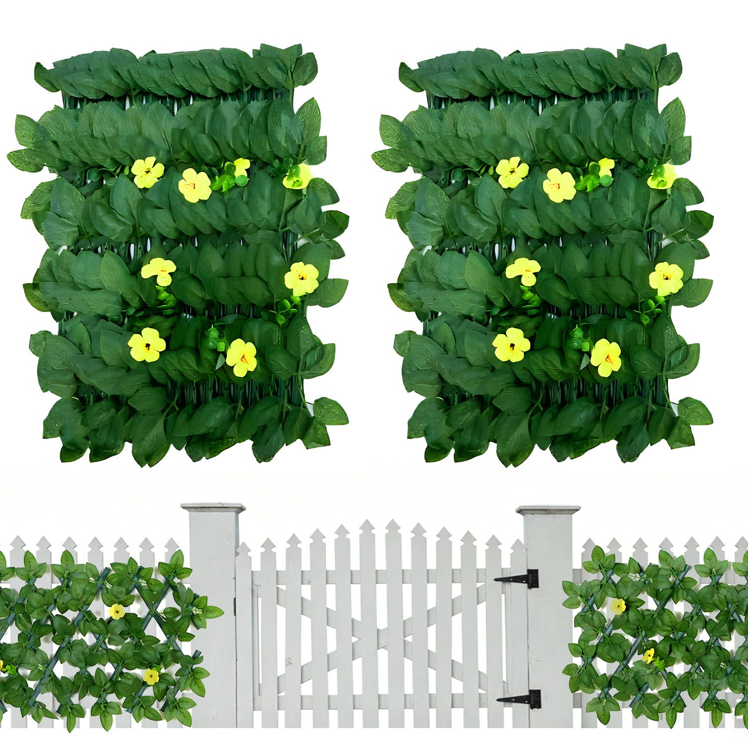 HEYHIPPO Kunsthecken-Sichtschutz Erweiterbarer Sichtschutz mit Kunstrosen – gelb, für Balkon & Garten, (Packung, Rankgitter ausziehbar mit künstlichen Blumen –  – Bild 2 von 5