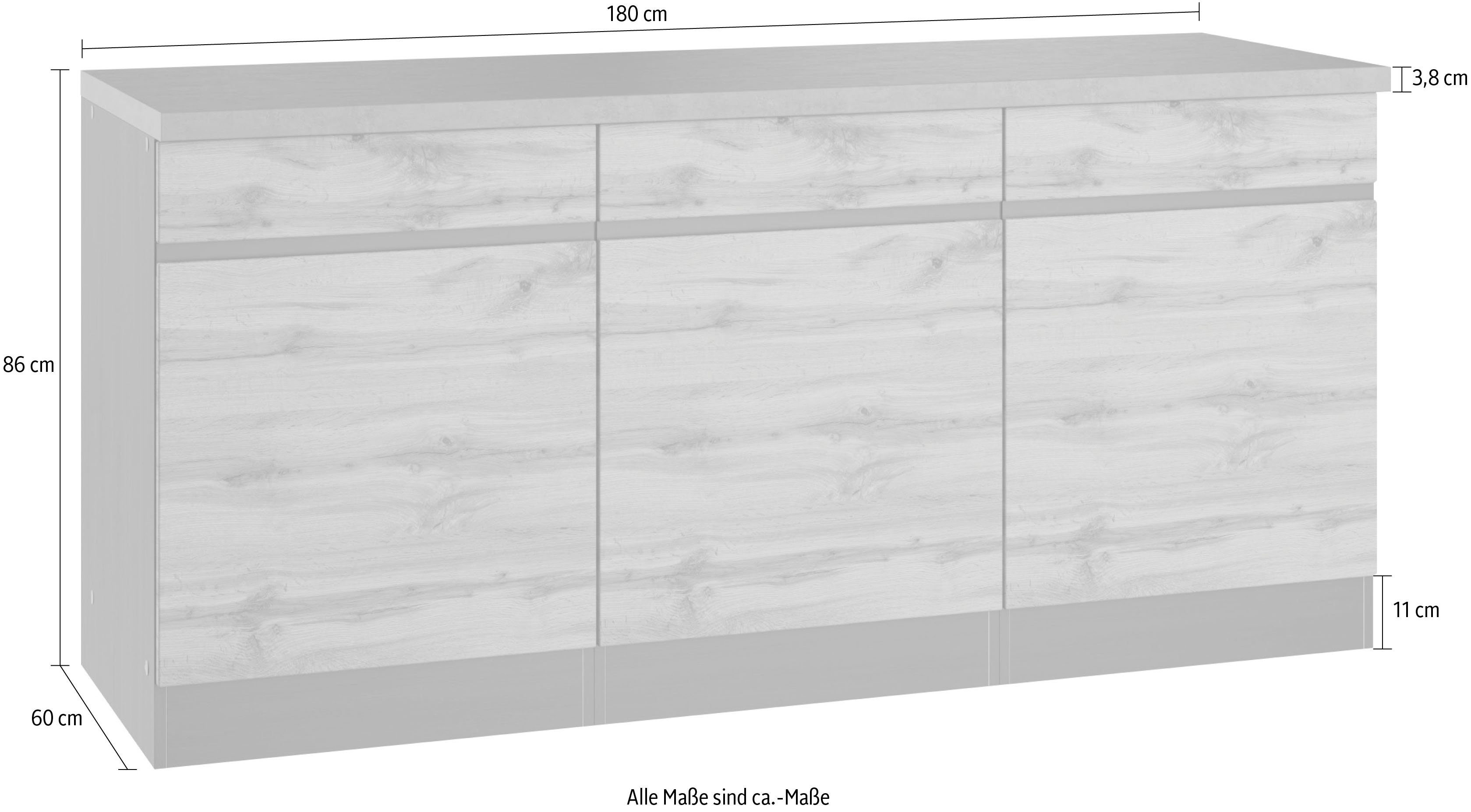 HELD MÖBEL cm, | 180 grau MDF-Fronten Breite Matt Riesa wotaneiche Unterschrank