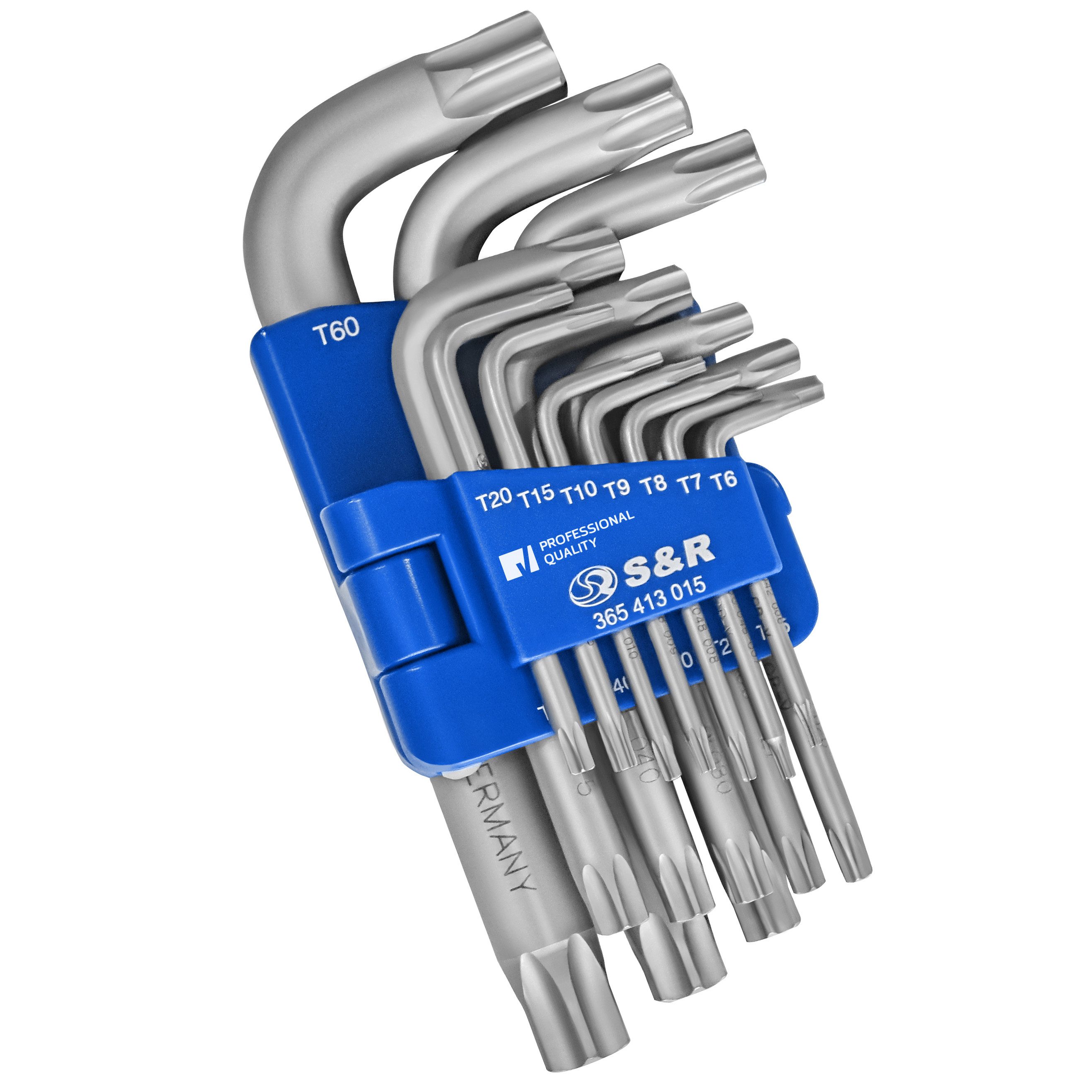 S&R Torxschlüssel Innensechskant, Winkelschlüsselsatz für Torx-Schrauben (Set, 15 St., TX6 - TX60), Extra Belastbar, in praktischem Klapphalter