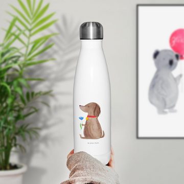 Mr. & Mrs. Panda Thermoflasche Hund Blume - Weiß - Geschenk, Trinkflasche, Hunderasse, Hundemama, Hu, Stilvoll