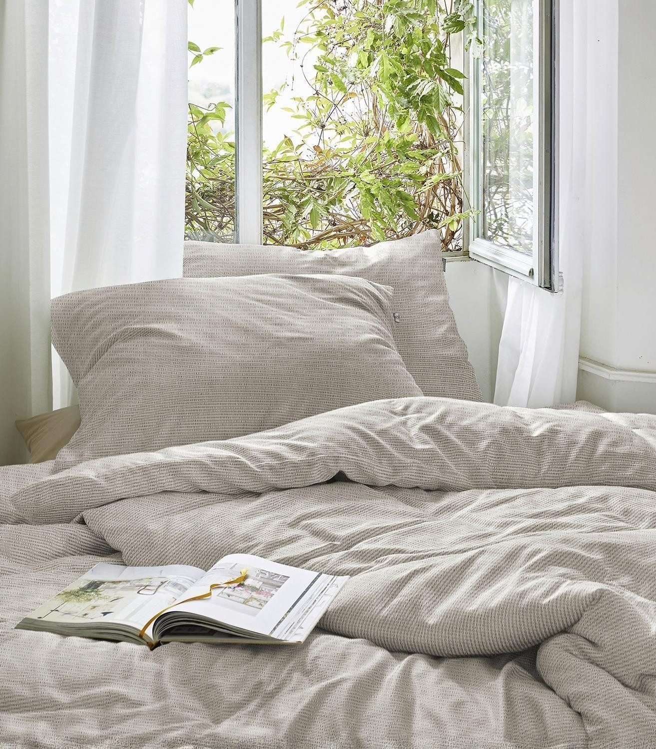 Irisette Bettwäsche EASY, 135 x 200 cm, Beige, Baumwolle, waschbar, Seersuc günstig online kaufen