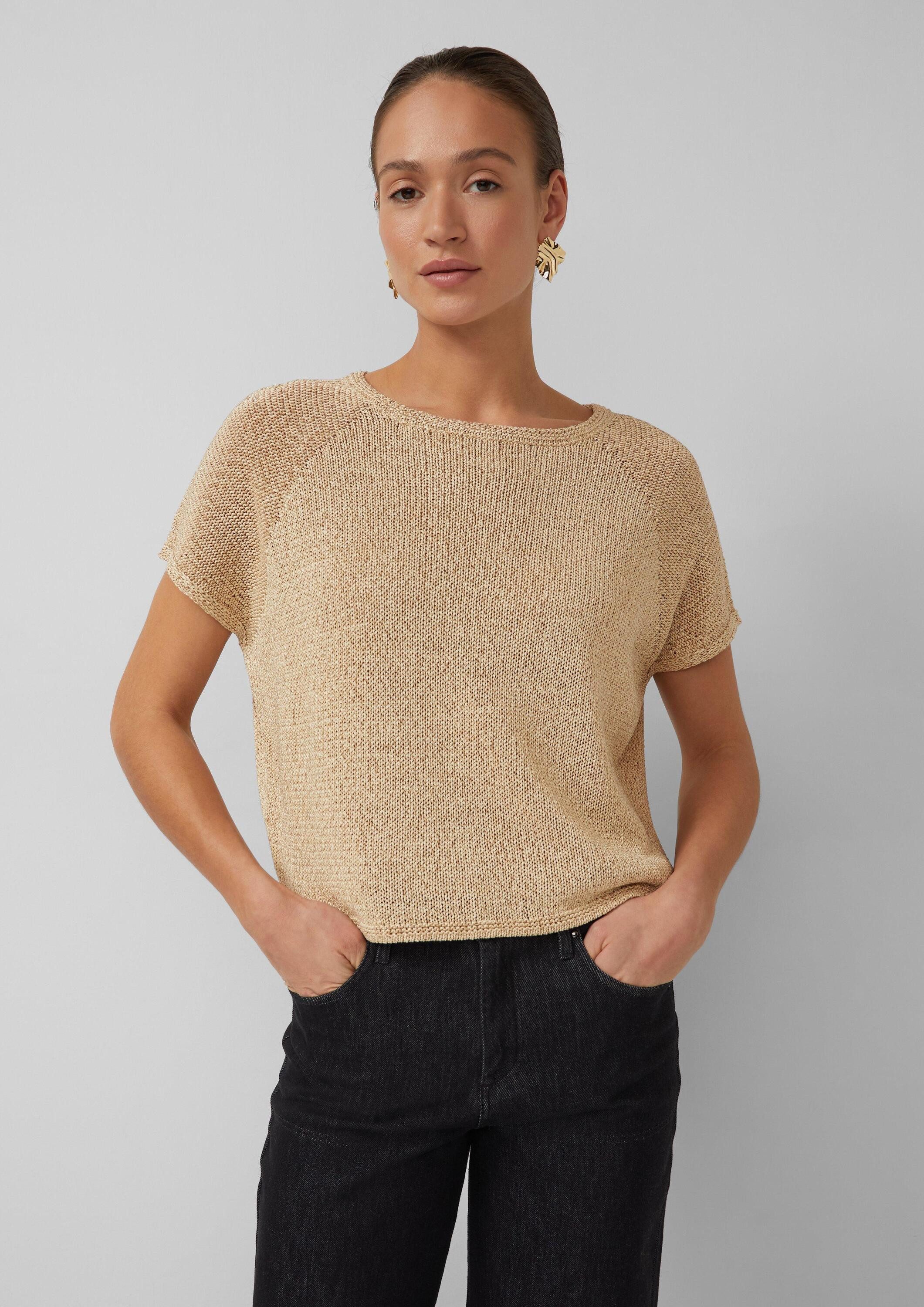 s.Oliver Kurzarmpullover Strickpullover Strickpullover im Relaxed Fit mit U-Boot-Ausschnitt