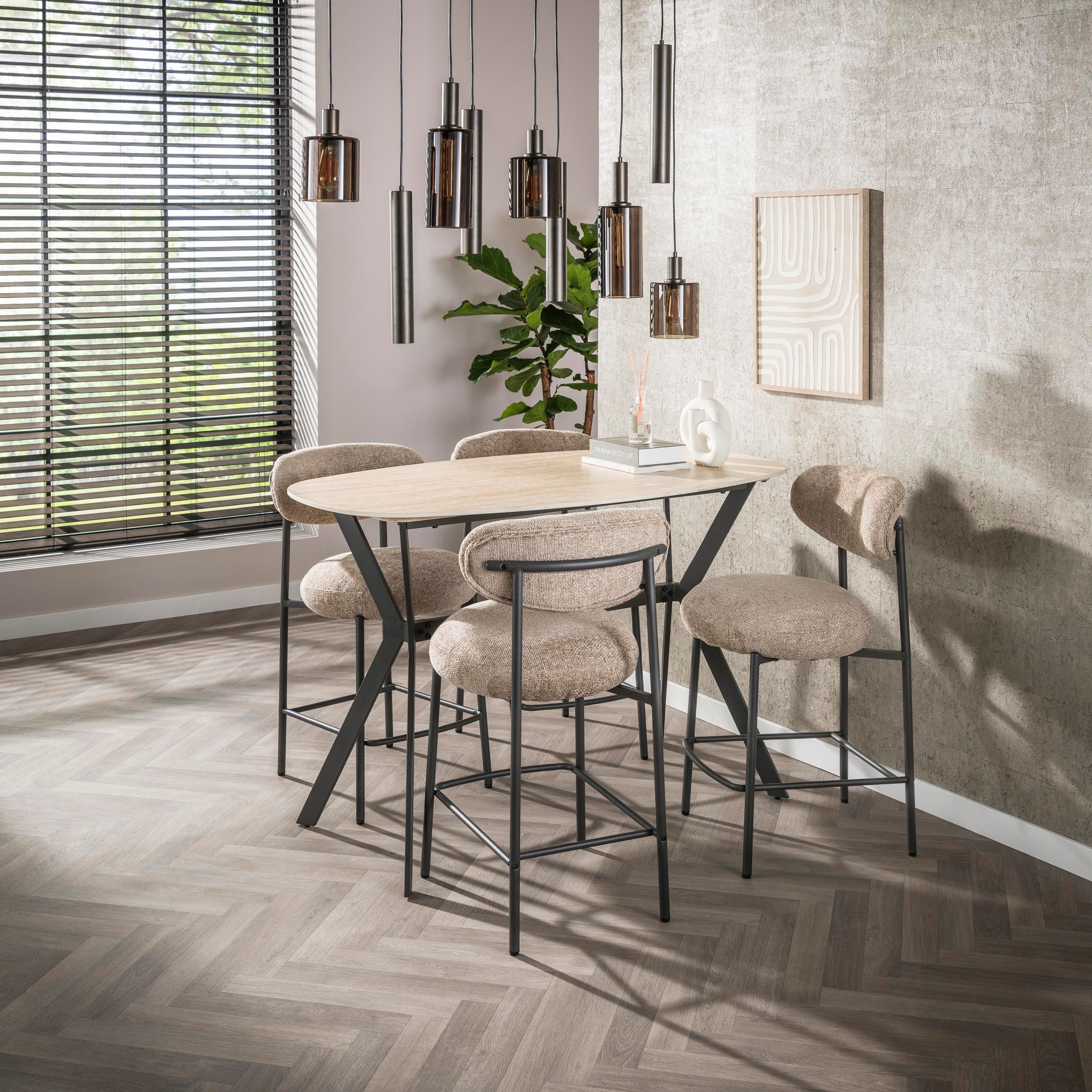 Villa Möbel Bartisch Romano (1 Tisch, 1-St), Dänisch ovaler Bartisch in Travertin Optik