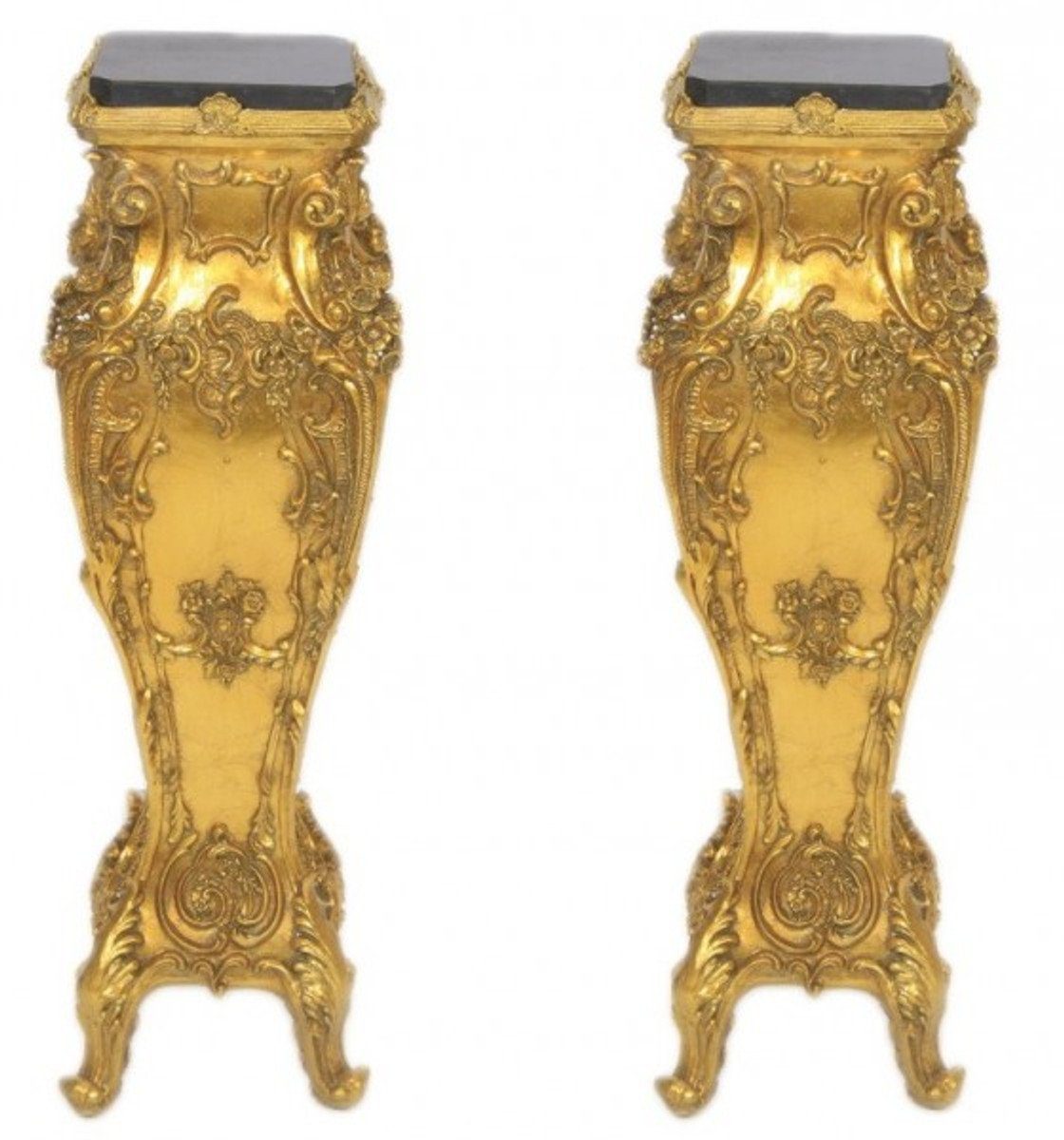 Casa Padrino Beistelltisch Barock Marmor Säulen Set Gold / Schwarz - Marmor Säule (2 Stk)