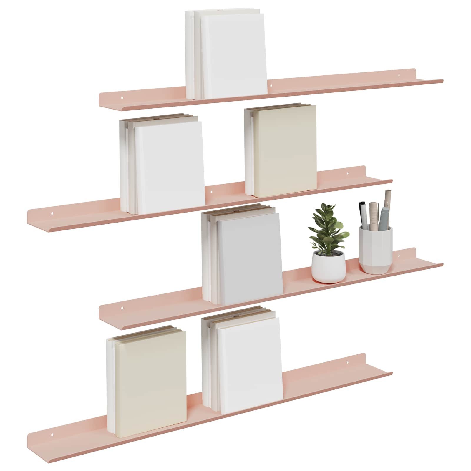 vidaXL Regal Schwebendes Regal 4 stk. Rosa 80 x 9 x 2,5 cm Stahl, 4-tlg.