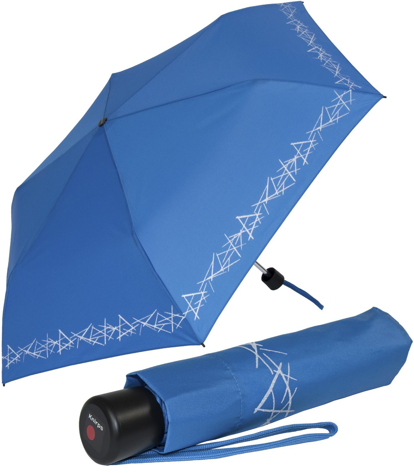 Knirps® Taschenregenschirm Kinderschirm 4Kids reflective Reflexborte, uni, leicht, Schulweg, blau Sicherheit auf mit blue dem