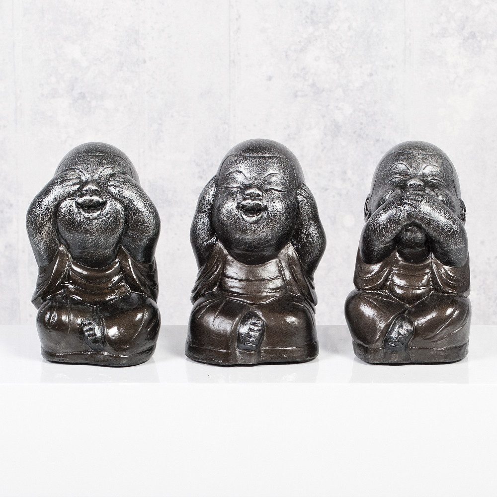LebensWohnArt Dekoobjekt 3er Set SHAOLIN Figuren Anthrazit aus Zement Buddha Wellness