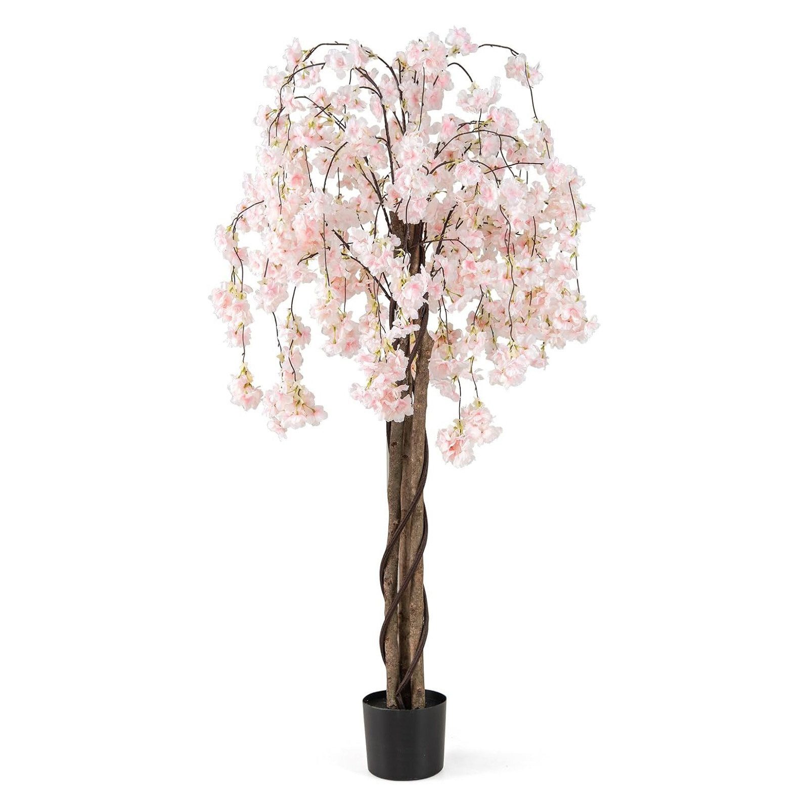 Kunstbaum Kirschblütenbaum Kunstpflanze, KOMFOTTEU, mit Echtem Holzstamm, Zement Gefülltem Topf