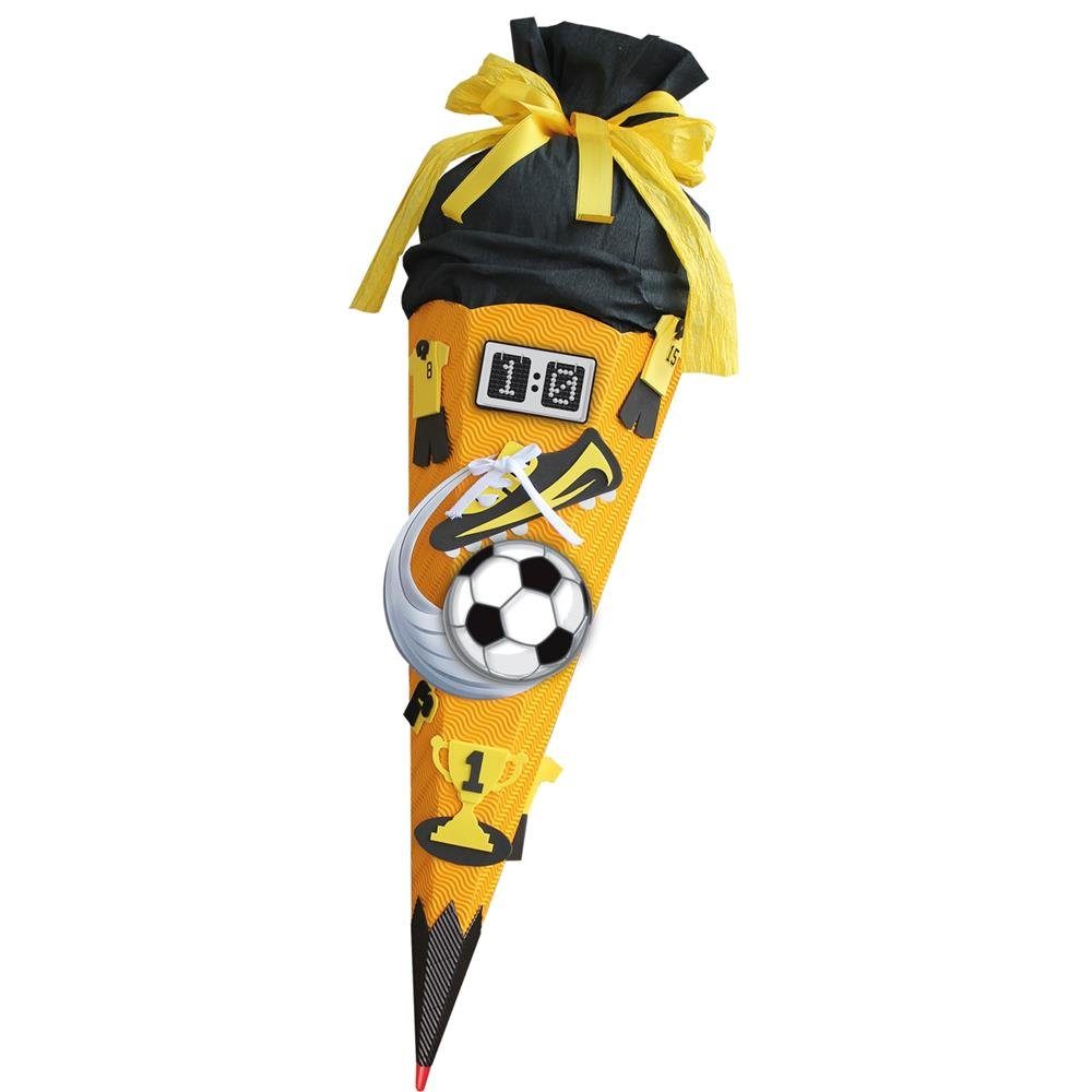 Roth Schultüte Soccer / Fußball, 68 cm, eckig, mit schwarzem Kreppverschluss, Zuckertüte zum Basteln