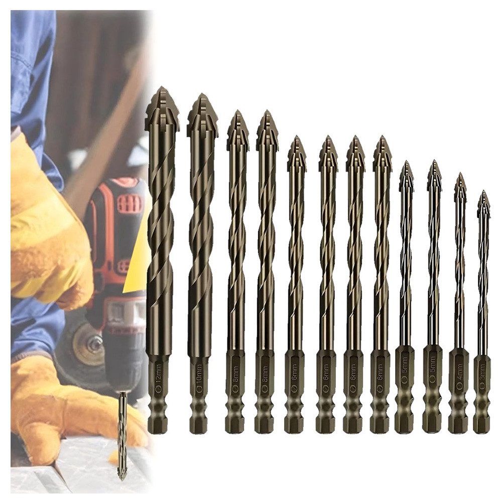 QUBEBU Bohrersatz 12Stk 3-12 mm Exzenterbohrer Set vierschneidiger Sägezahn günstig online kaufen