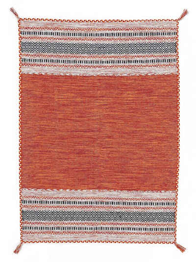 Teppich »Kelim Azizi«, carpetfine, rechteckig, Höhe 5 mm, Baumwolle, Wendeteppich mit Fransen, Wohnzimmer