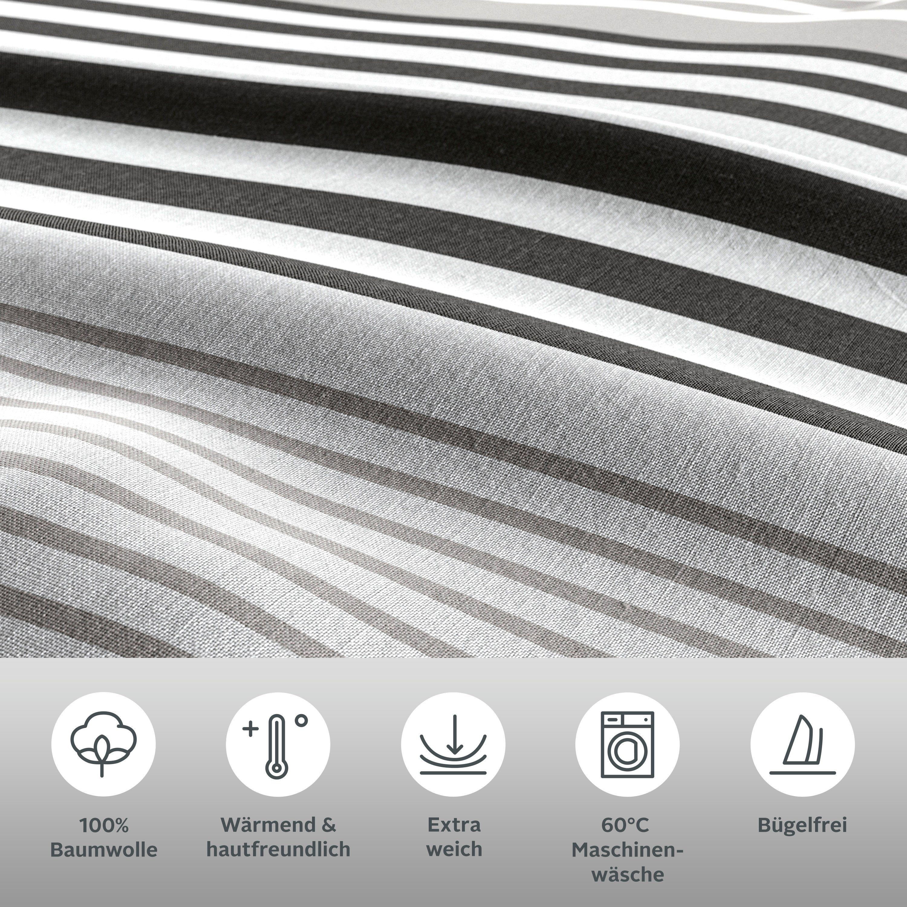 H.I.S Bettwäsche Majoran, Biber, 2 teilig, gestreifte Bettwäsche in verschiedenen Qualitäten