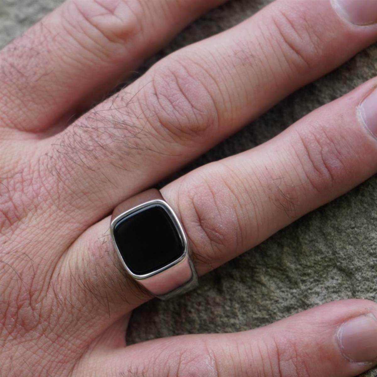 Tony Fein Siegelring Siegelring Onyx Stein 925er Silber, Made in Italy für Herren