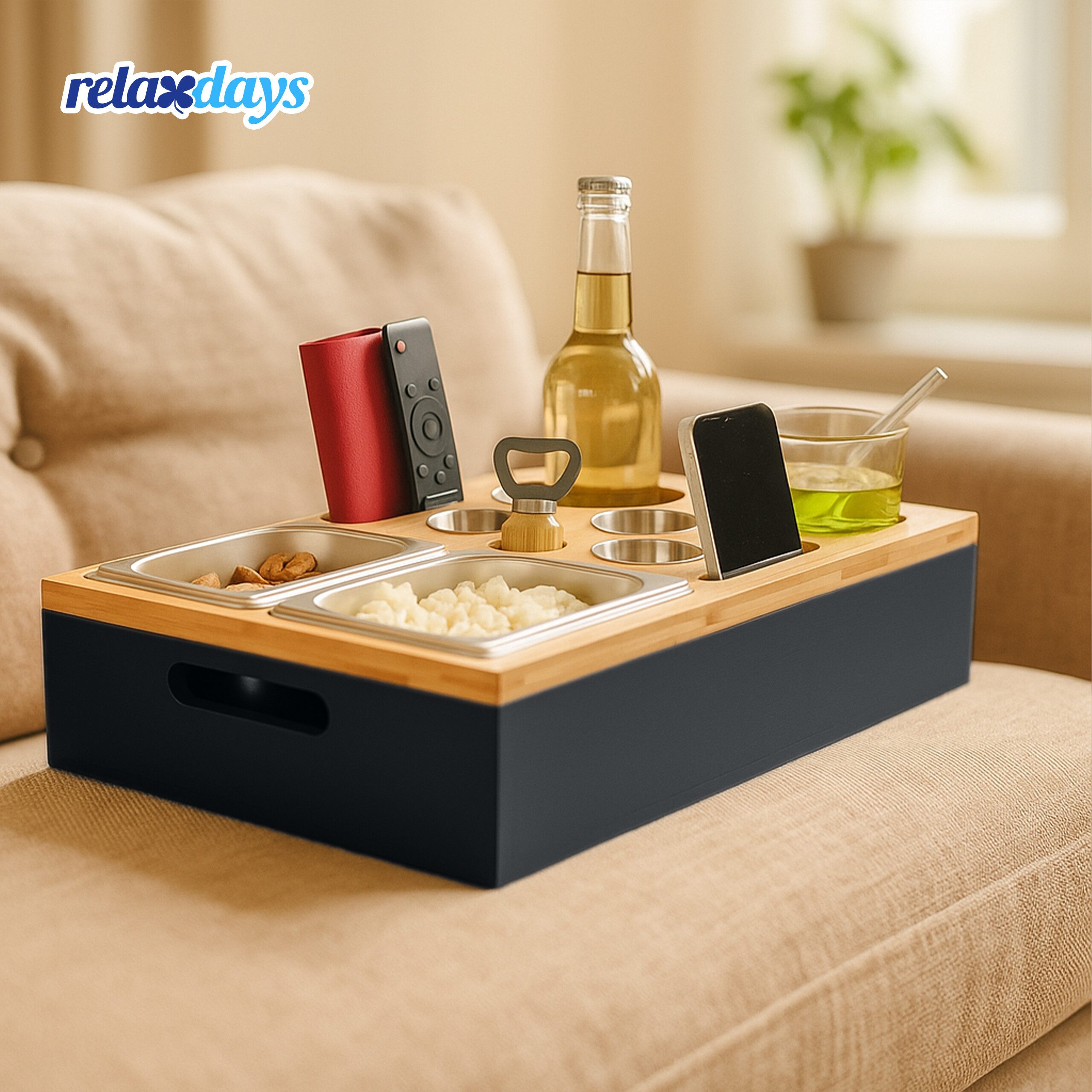 relaxdays Tabletttisch Couchbar mit Zubehör (9-St), schwarz – Bild 3 von 5