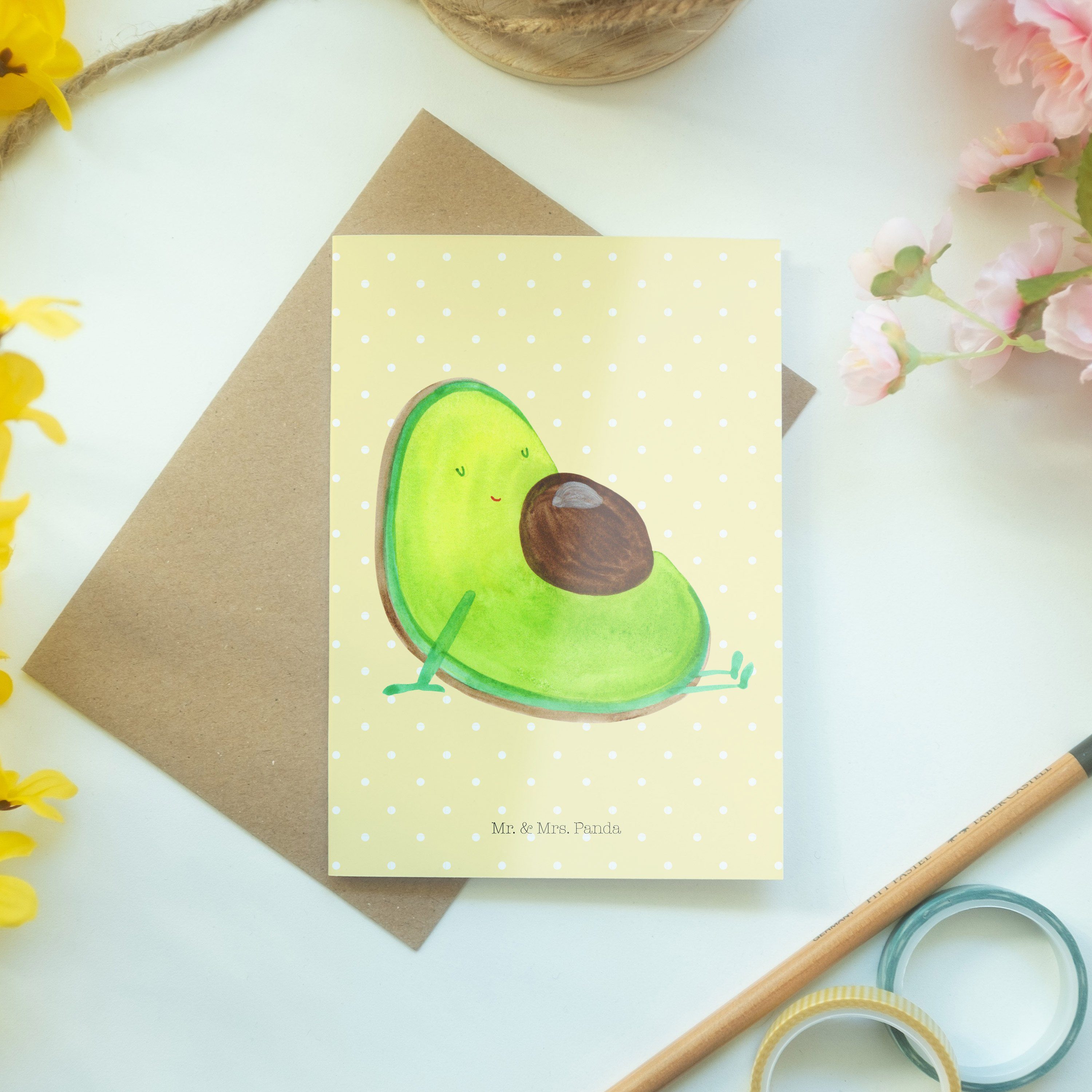 Gesund, Avocado Kind, Mr. erstes - Gelb Panda Glü - Pastell Mrs. & Grußkarte Geschenk, schwanger