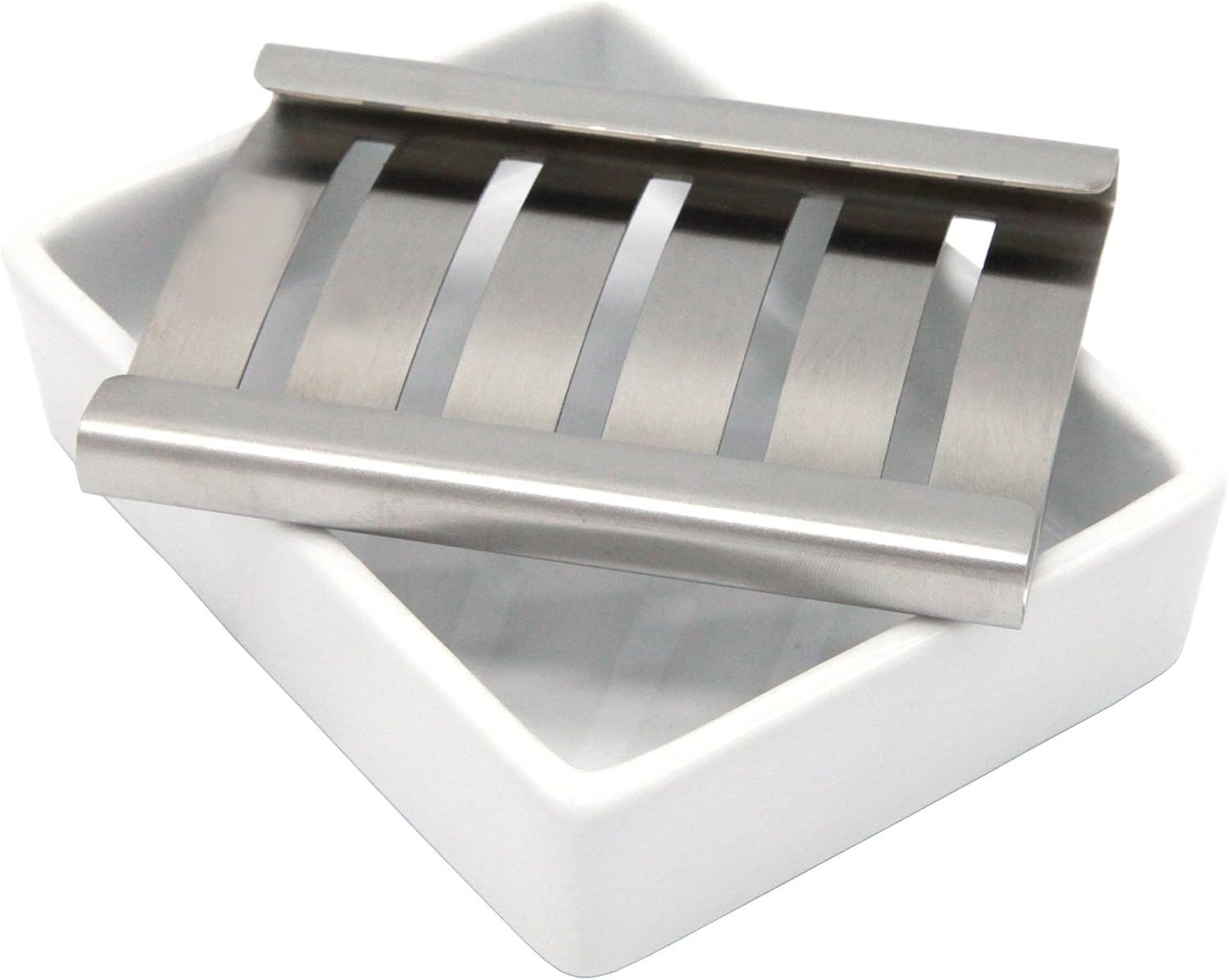 FELIXLEO Seifenschale Keramik Seifenschale Edelstahl Seifenhalter mit Abtropfschale, 1-St. – Bild 4 von 5