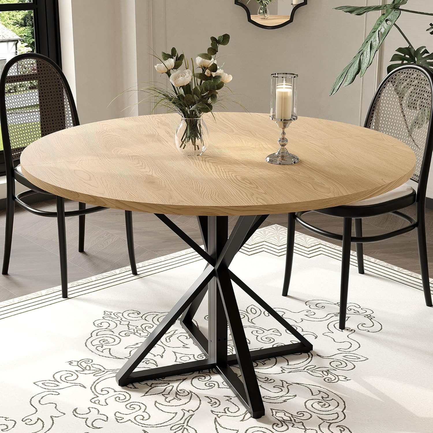 GarveeMore Esstisch runder aus Holz,robuster Metallsockel günstig online kaufen