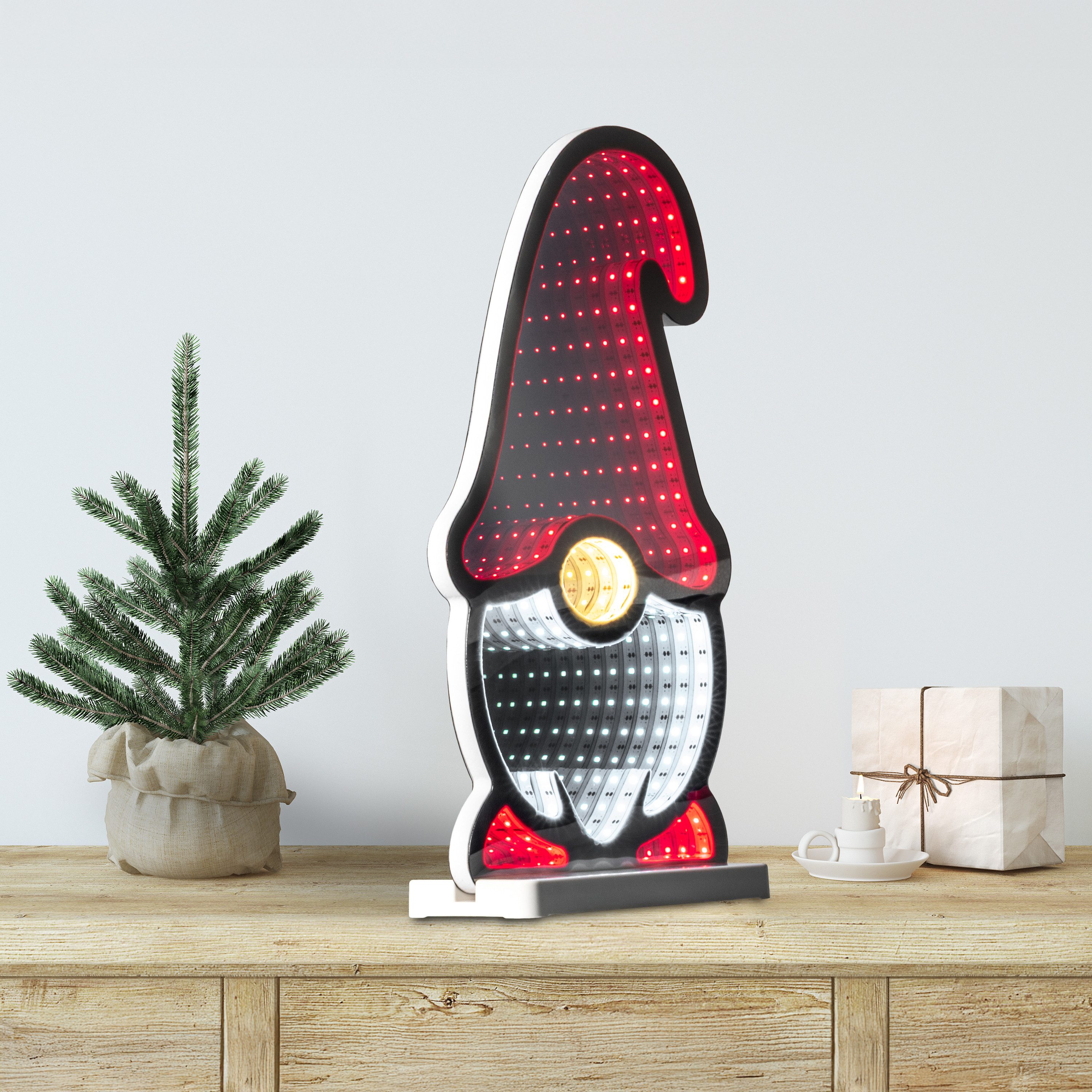 OTTO home LED Dekofigur LED-Wichtel Evvina, LED fest integriert, Warmweiß, Infinity Effekt, Weihnachtsdeko für Innen, beidseitig beleuchte