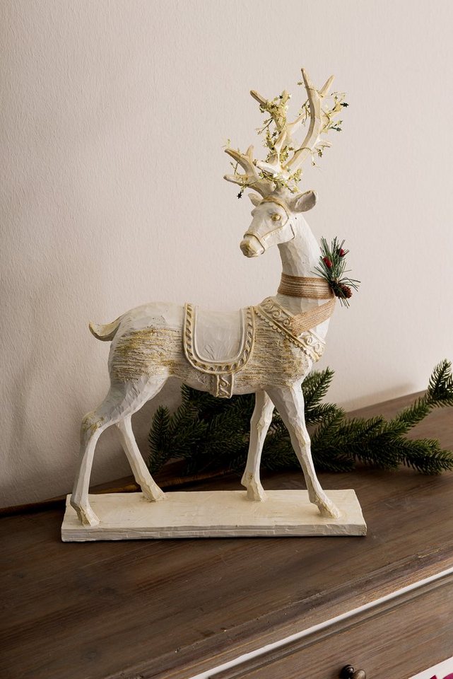 Myflair Möbel & Accessoires Weihnachtsfigur Weihnachtsdeko (1 St), Hirsch  mit geschmücktem Geweih, aus Keramik, Höhe ca. 47 cm