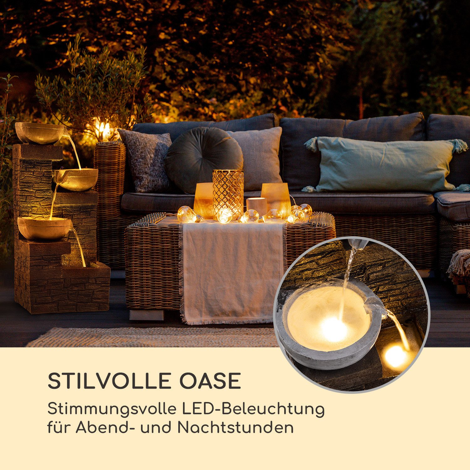 blumfeldt Wasserspiel Fez Solarbrunnen, (Set, Solarpanel,LED-Beleuchtung und Anschlussmaterial), spring zimmer zier brunnen led-beleuchtung terasse solar outdoo – Bild 5 von 5